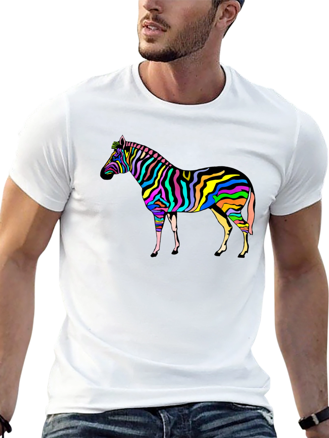 Rainbow Zebra Graphic Tee - Bold Mens T-Shirt