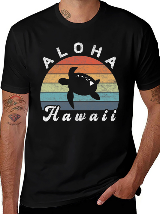 Aloha Hawaii Turtle Sunset Graphic Tee