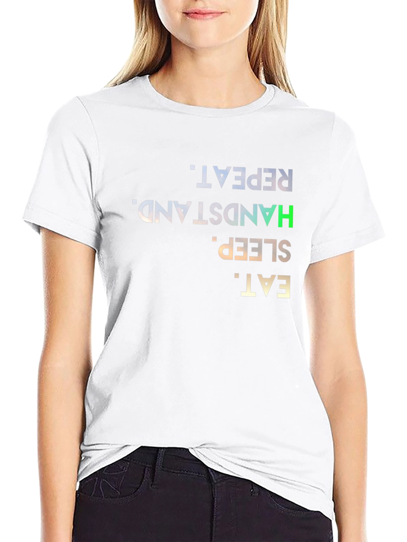 Eat Sleep Handstand Repeat Black Graphic T-Shirt