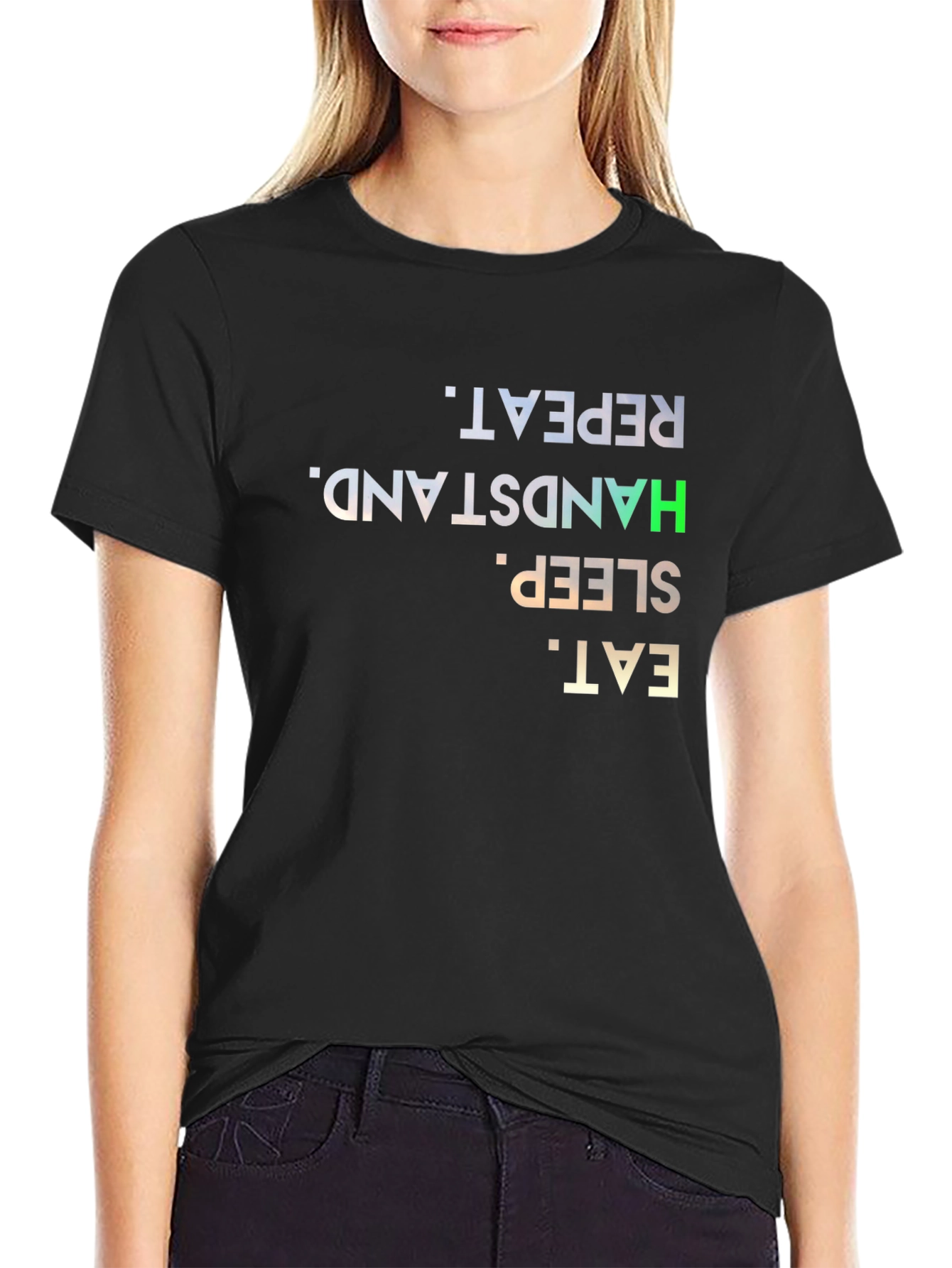 Eat Sleep Handstand Repeat Black Graphic T-Shirt