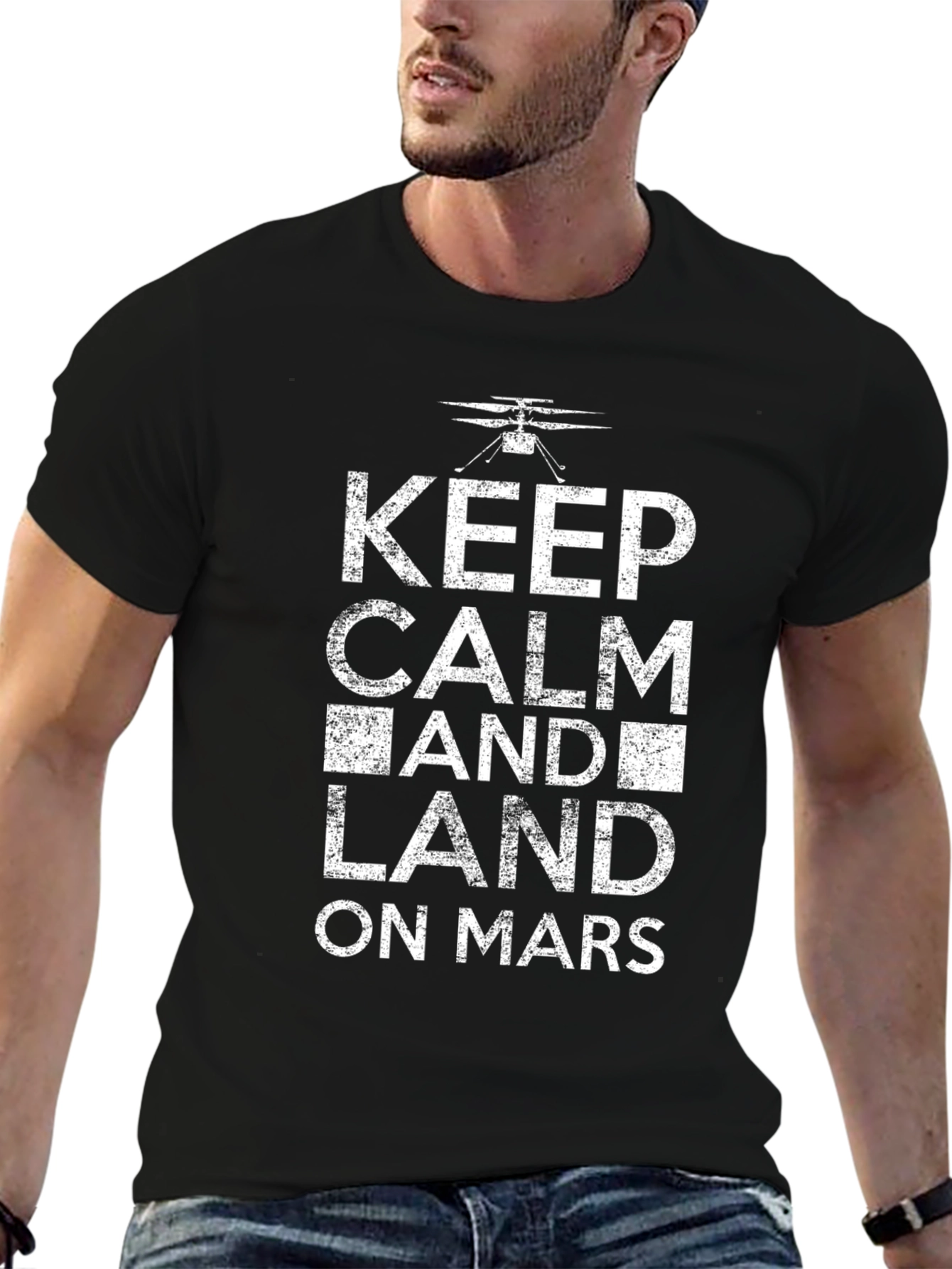 Keep Calm Land on Mars Black T-Shirt