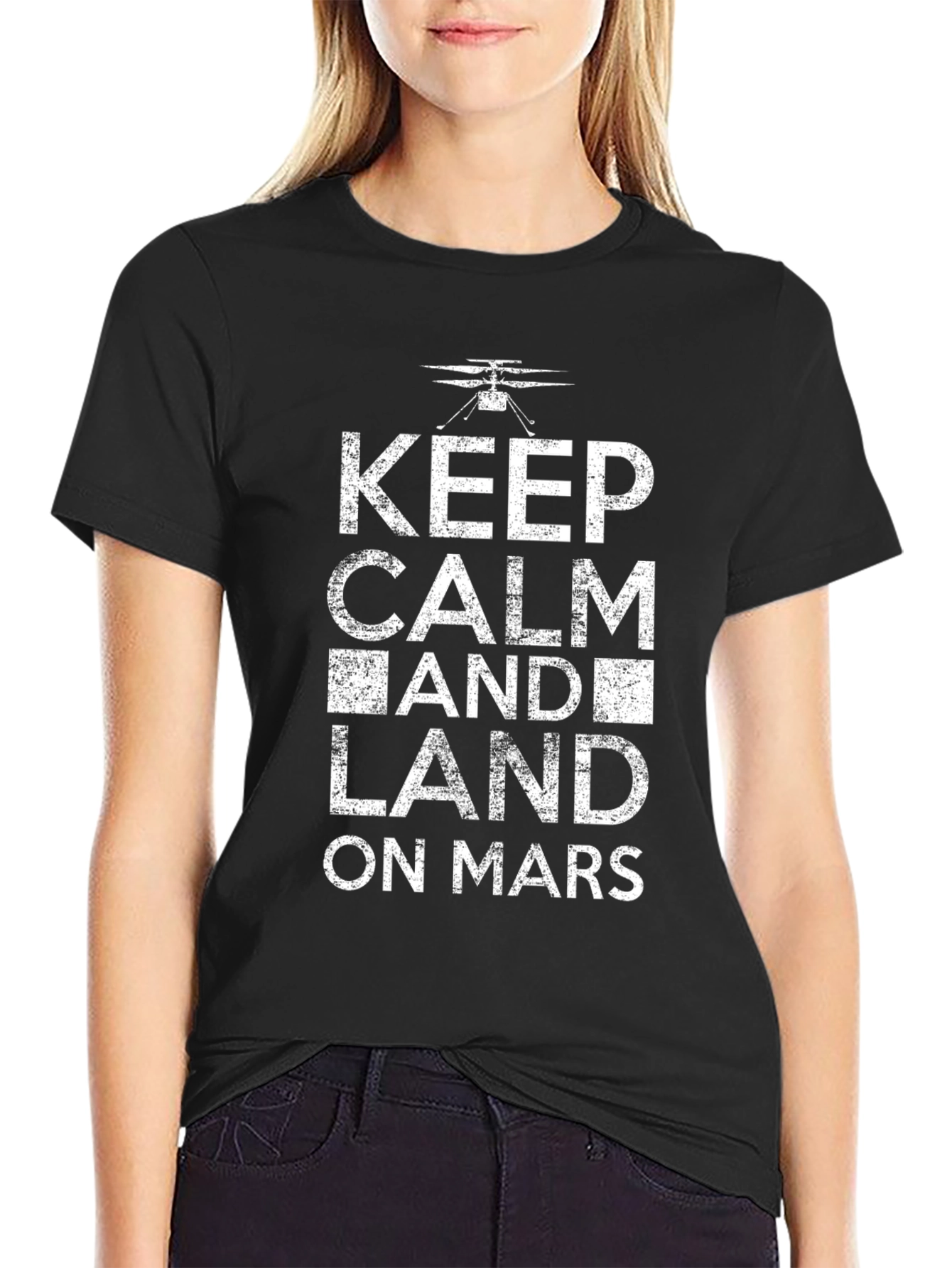 Keep Calm Land on Mars Black T-Shirt