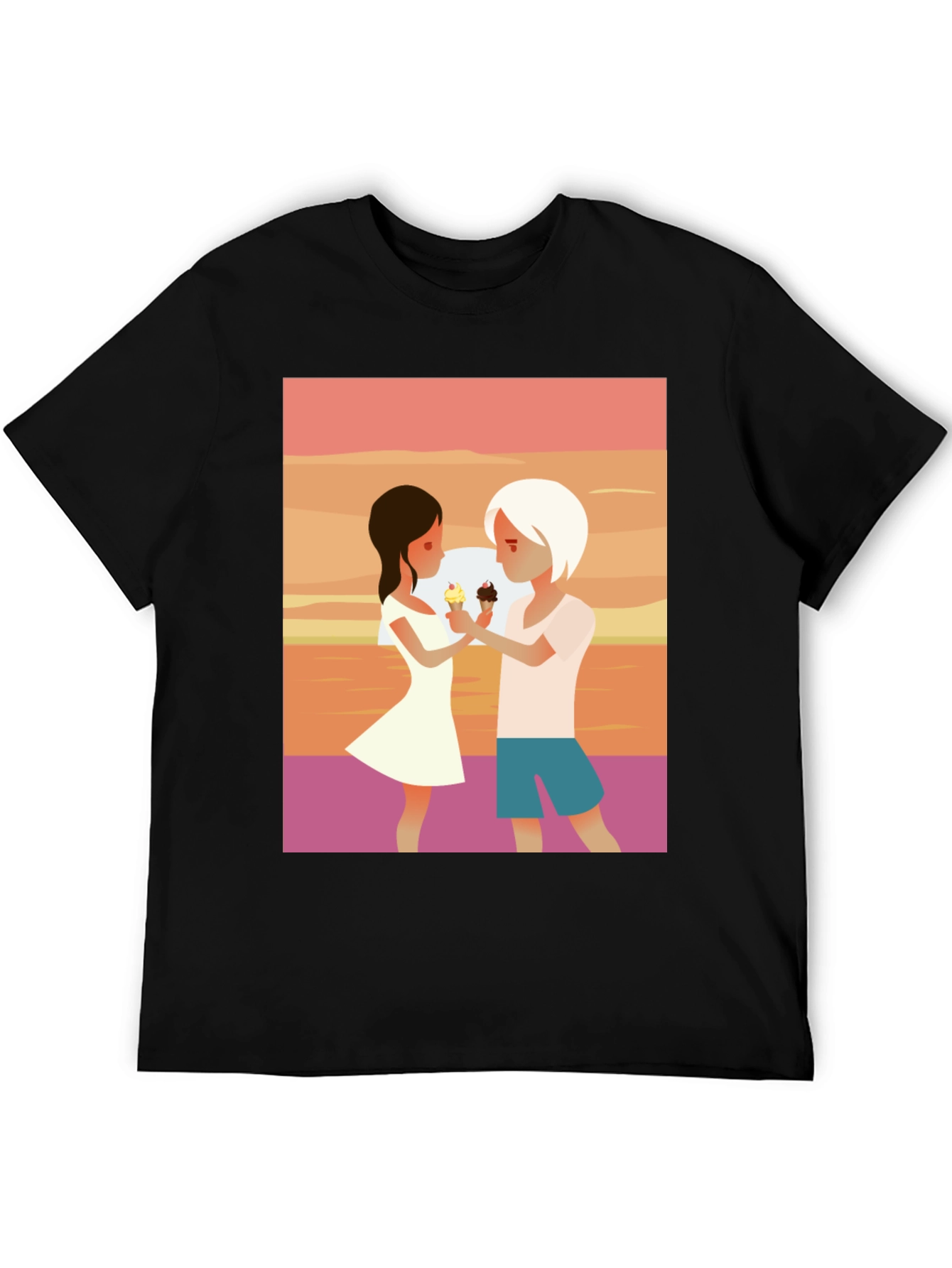 Couple Ice Cream Graphic T-Shirt - Unisex Casual Tee