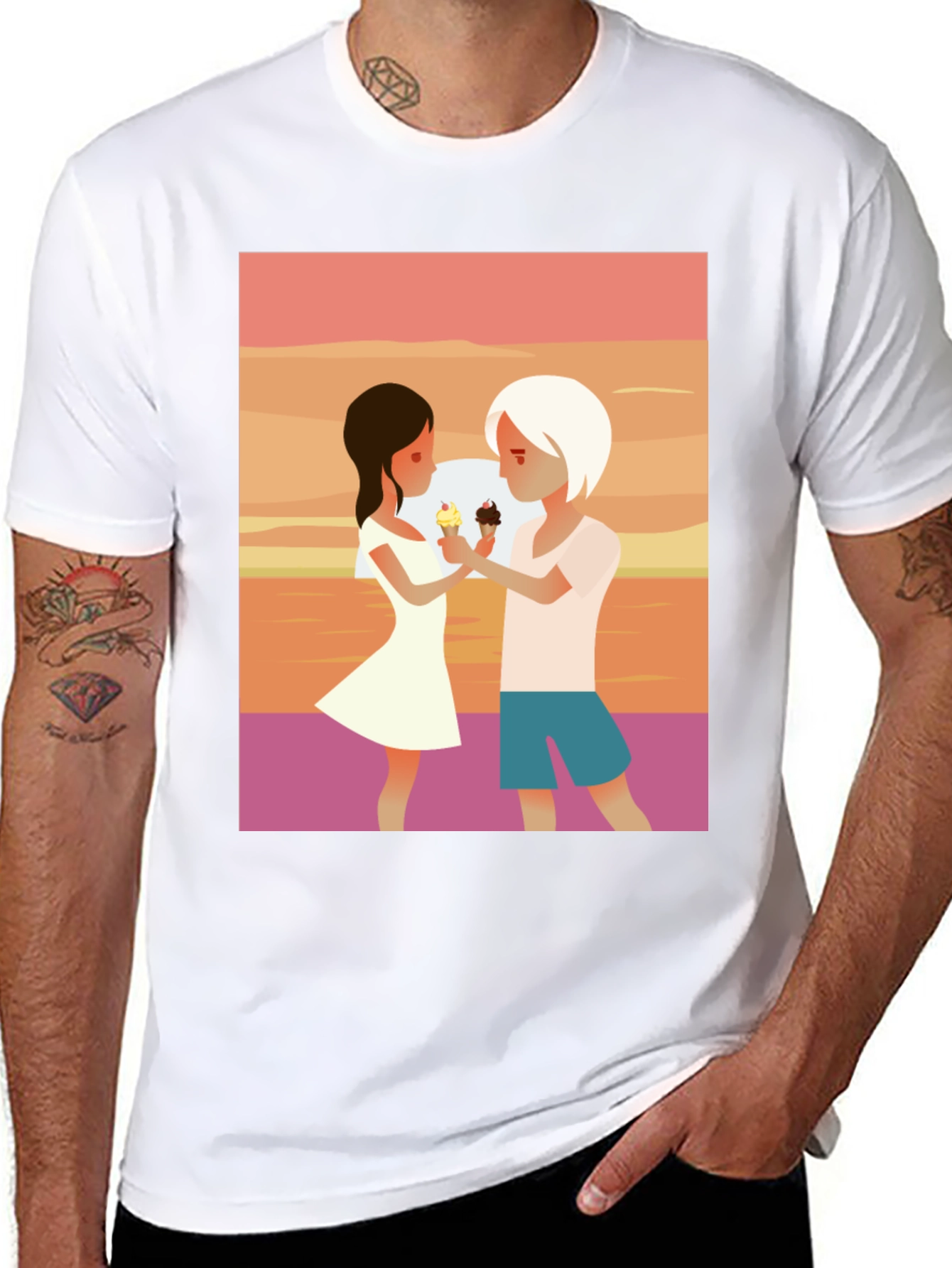 Couple Ice Cream Graphic T-Shirt - Unisex Casual Tee