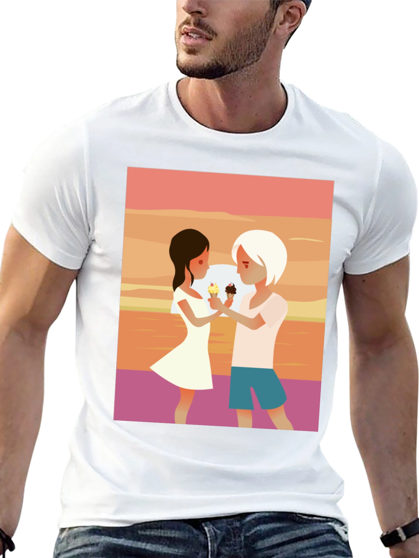 Couple Ice Cream Graphic T-Shirt - Unisex Casual Tee
