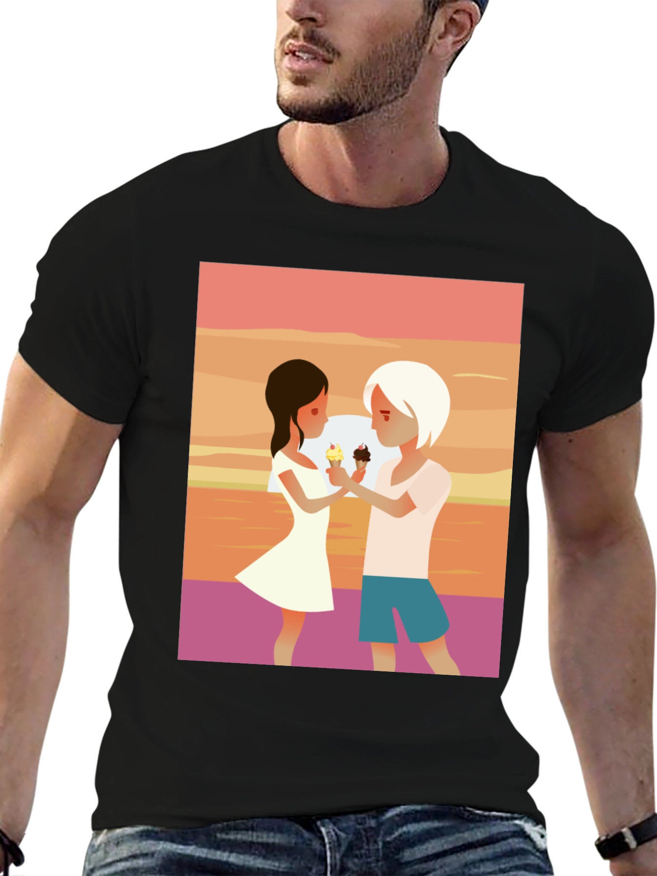 Couple Ice Cream Graphic T-Shirt - Unisex Casual Tee