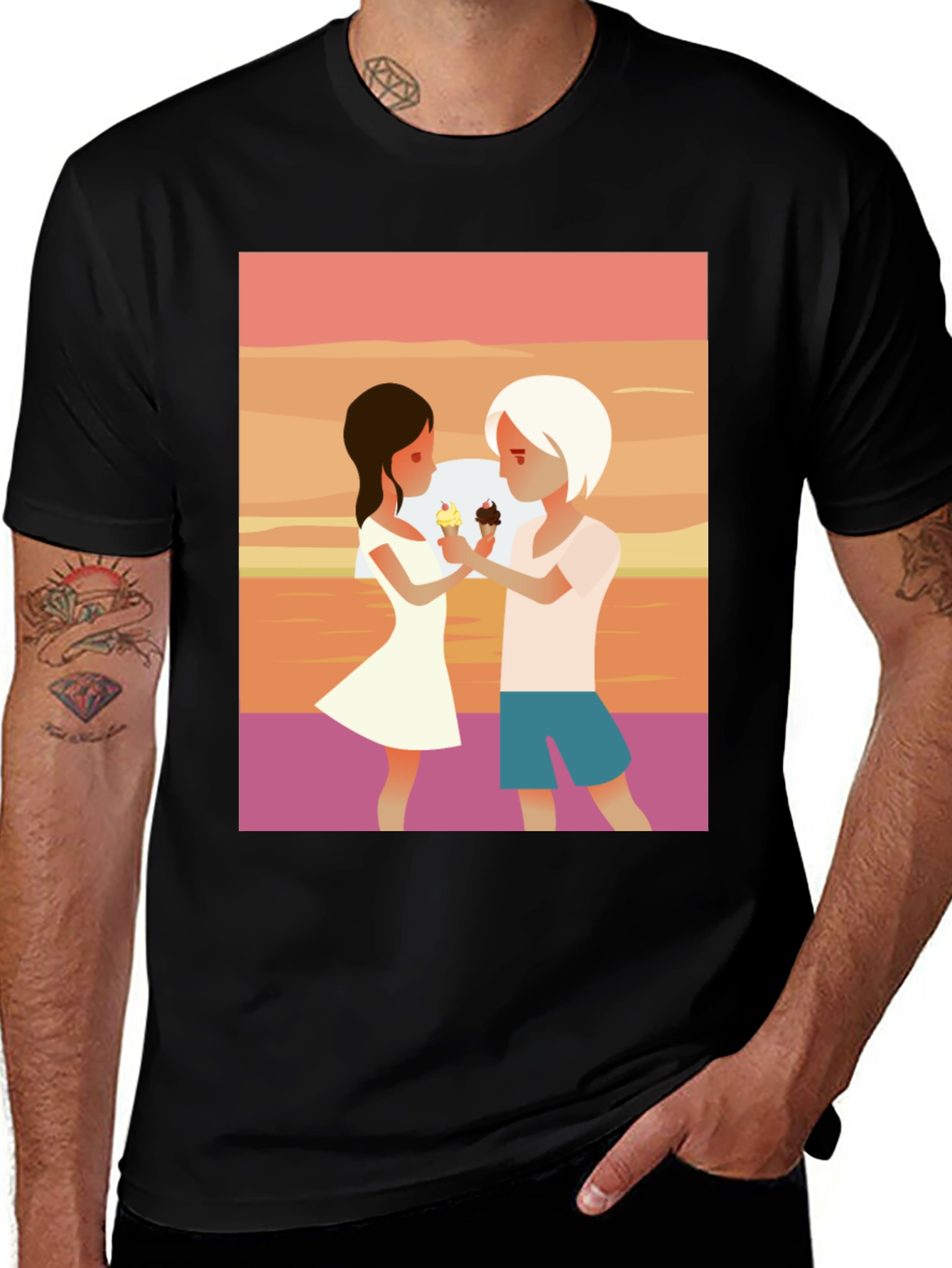 Couple Ice Cream Graphic T-Shirt - Unisex Casual Tee