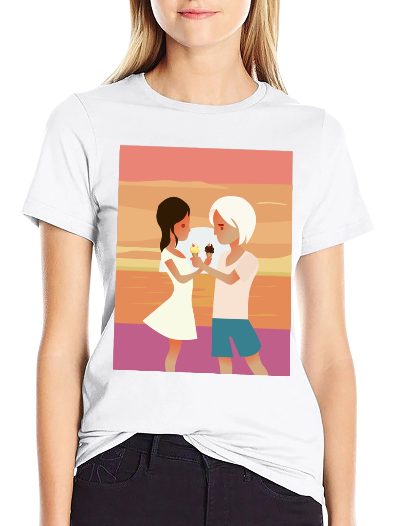 Couple Ice Cream Graphic T-Shirt - Unisex Casual Tee