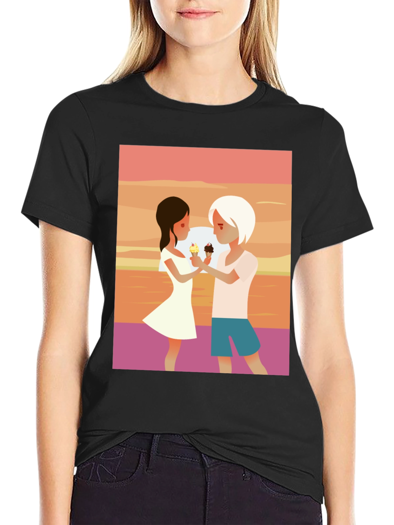 Couple Ice Cream Graphic T-Shirt - Unisex Casual Tee