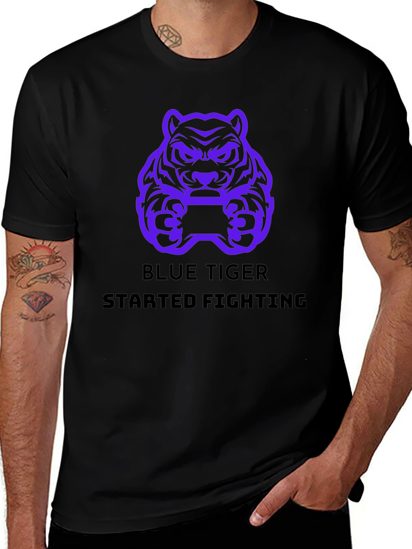 Blue Tiger Fighting T-Shirt - Gamer Style