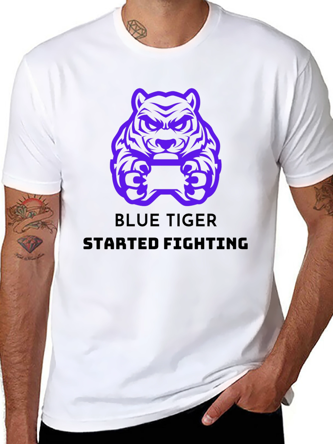 Blue Tiger Fighting T-Shirt - Gamer Style