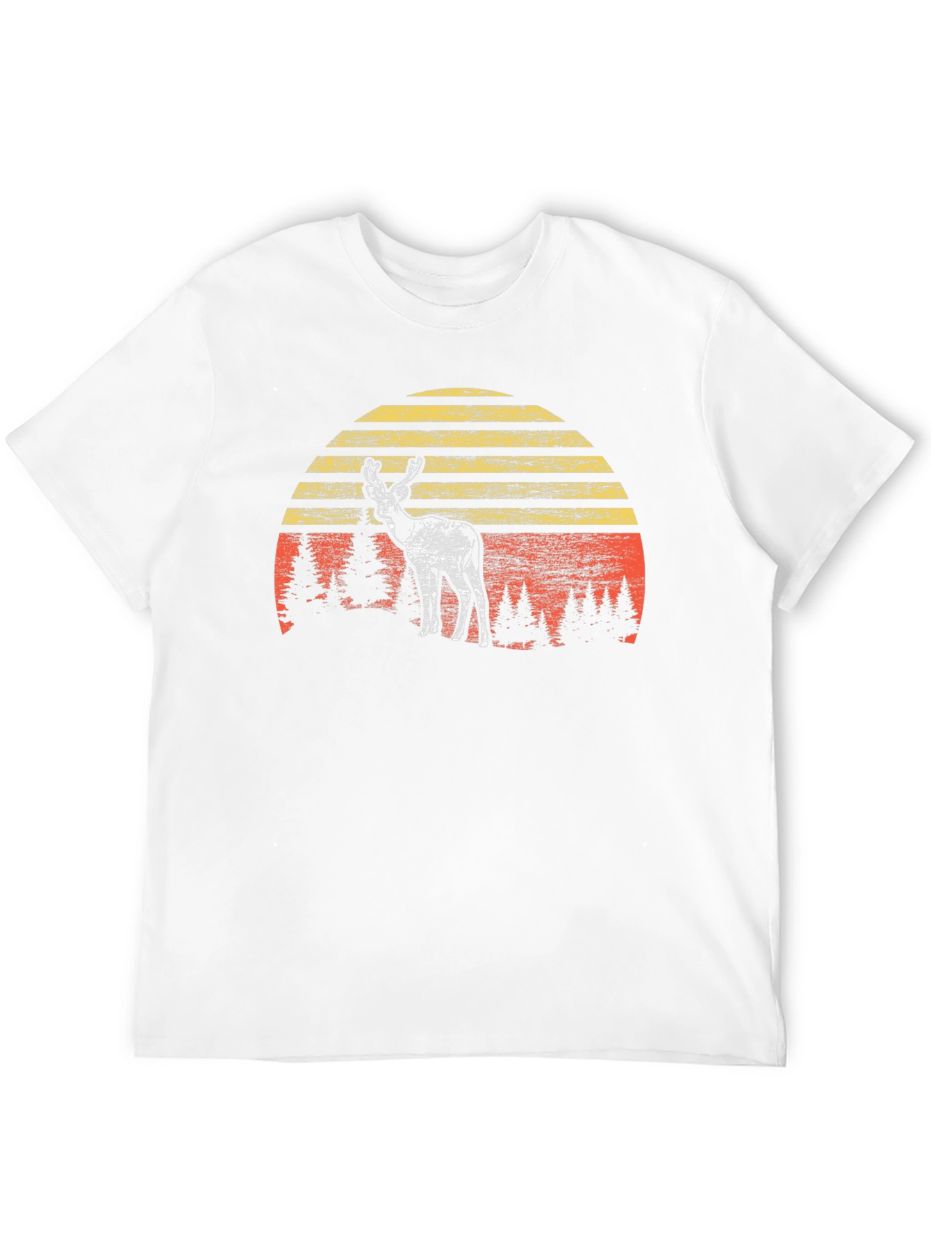 Retro Deer Sunset Graphic Tee - Black Cotton Blend