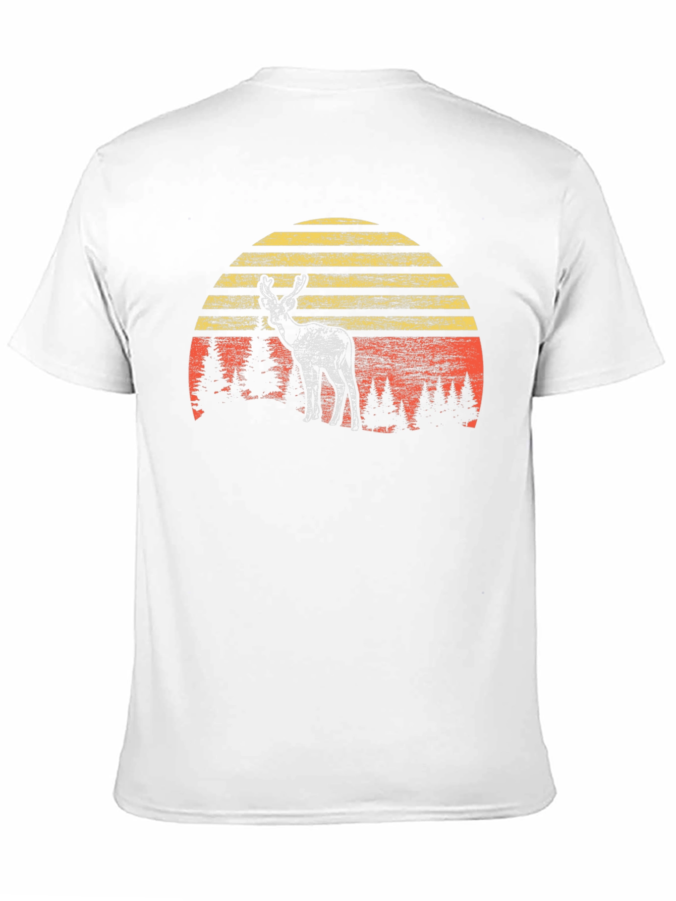 Retro Deer Sunset Graphic Tee - Black Cotton Blend