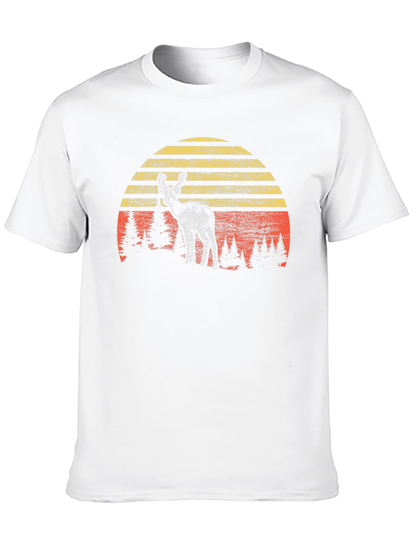 Retro Deer Sunset Graphic Tee - Black Cotton Blend
