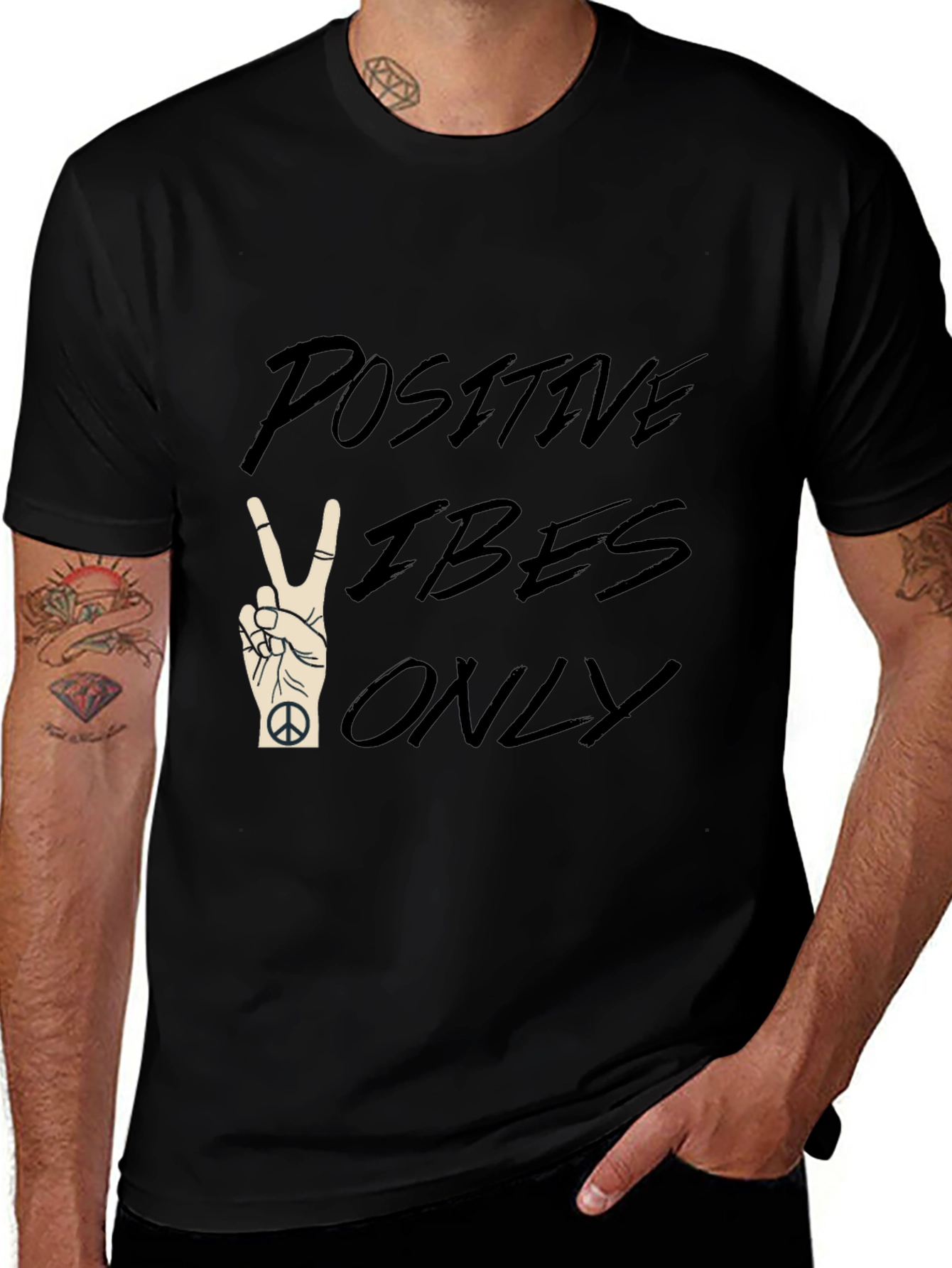 Positive Vibes Only Black Graphic T-Shirt