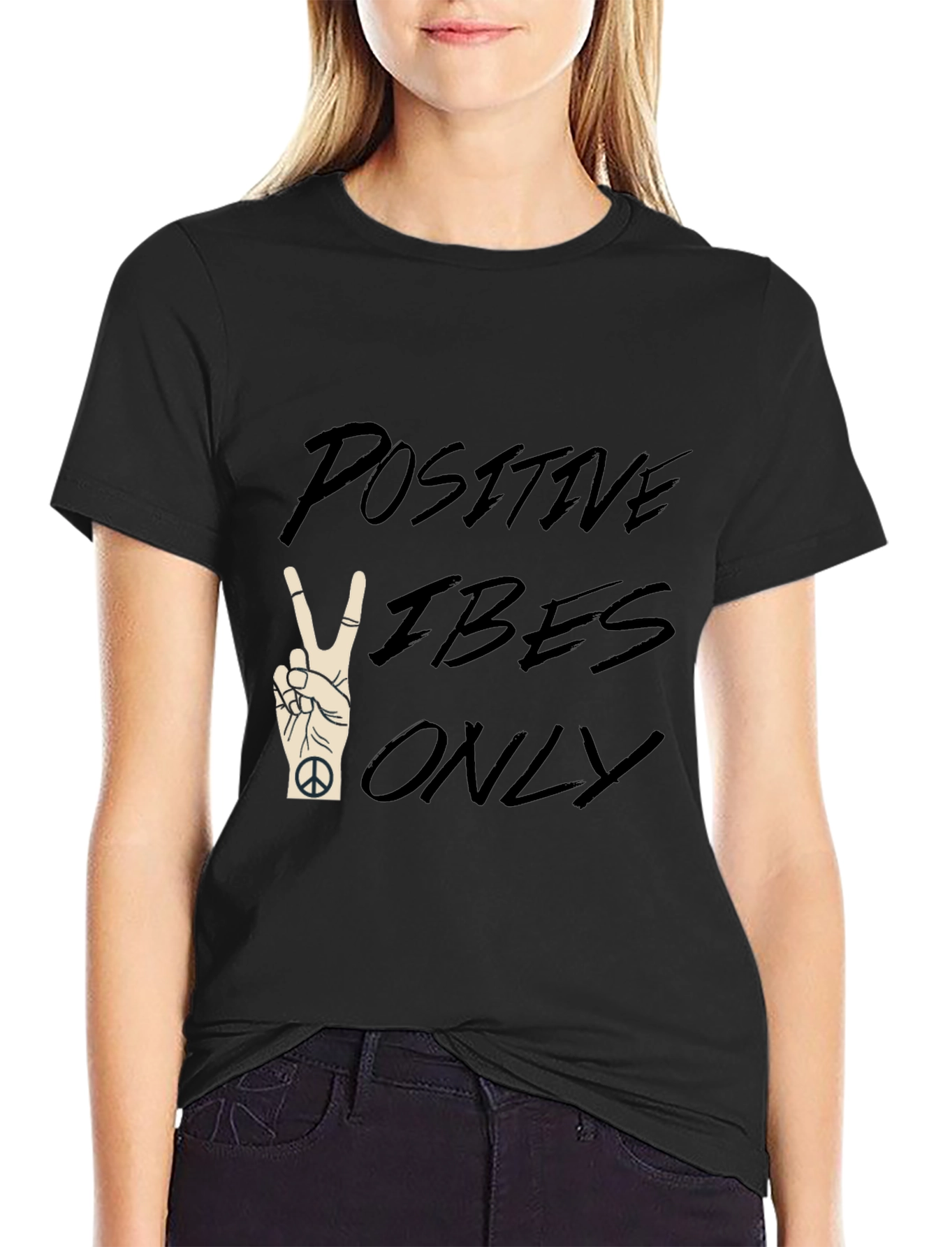 Positive Vibes Only Black Graphic T-Shirt