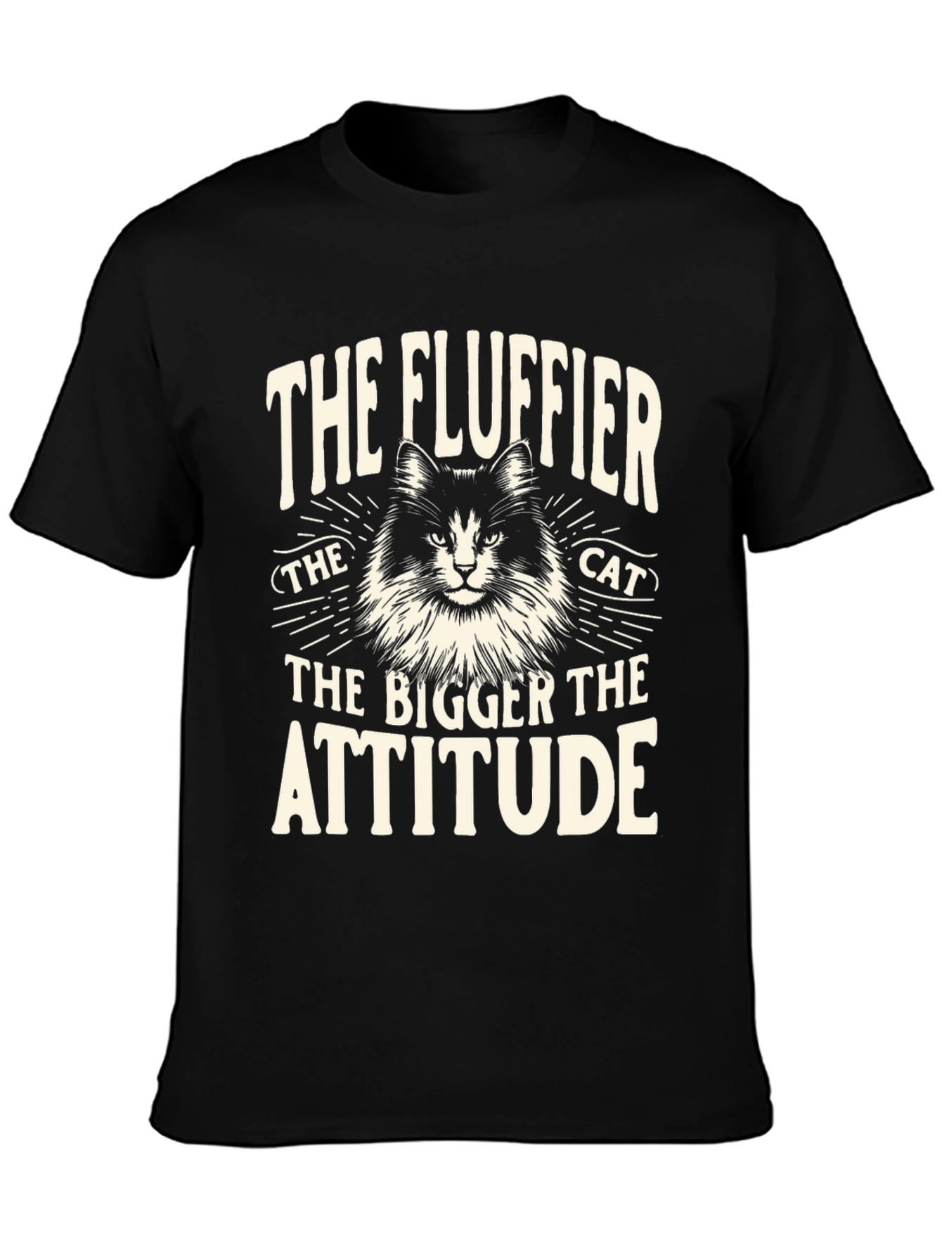 Fluffy Cat Attitude T-Shirt - Unisex Black Tee