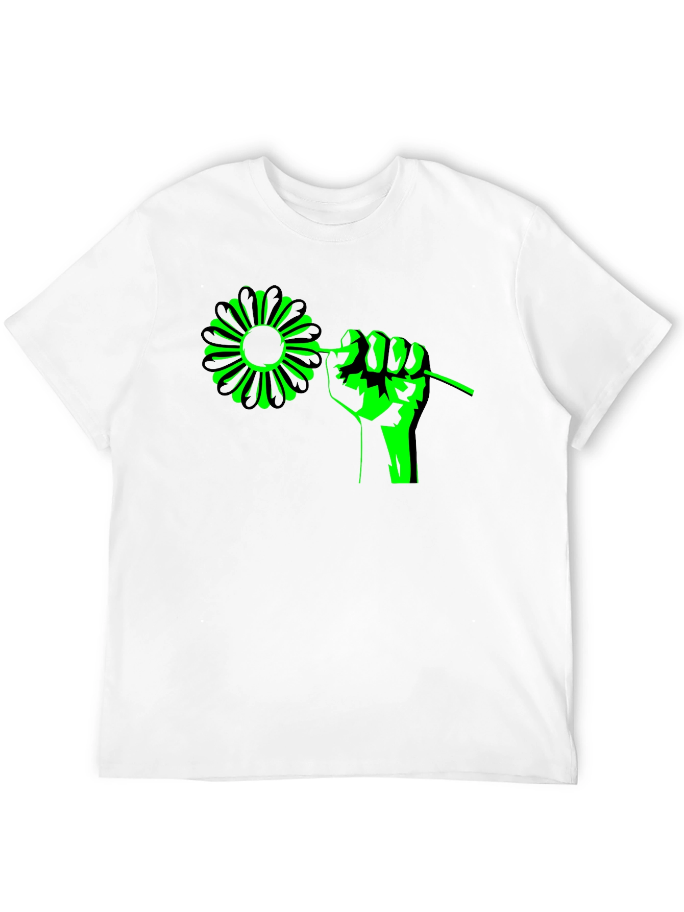 Flower Power Graphic Tee - Black Cotton T-Shirt