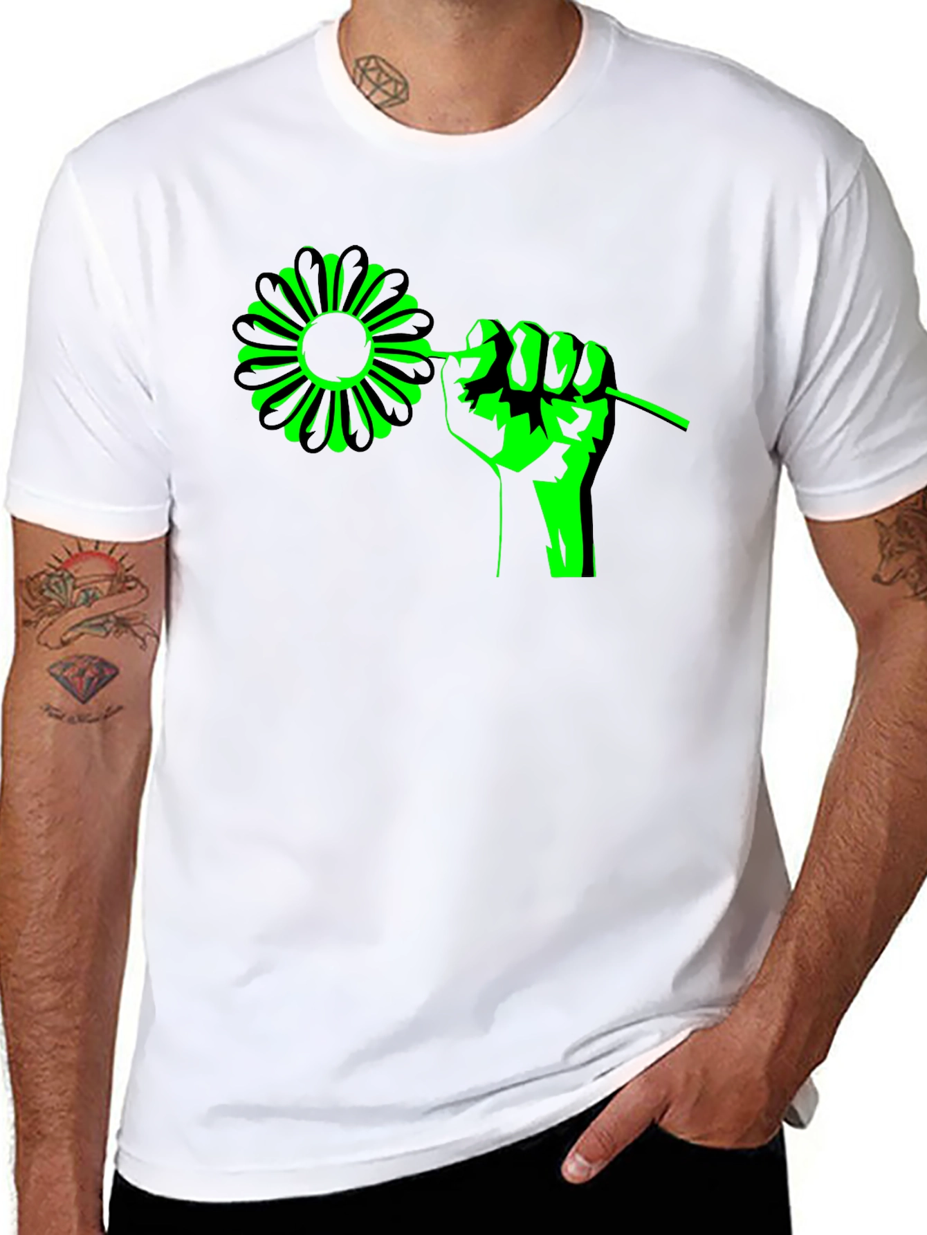 Flower Power Graphic Tee - Black Cotton T-Shirt
