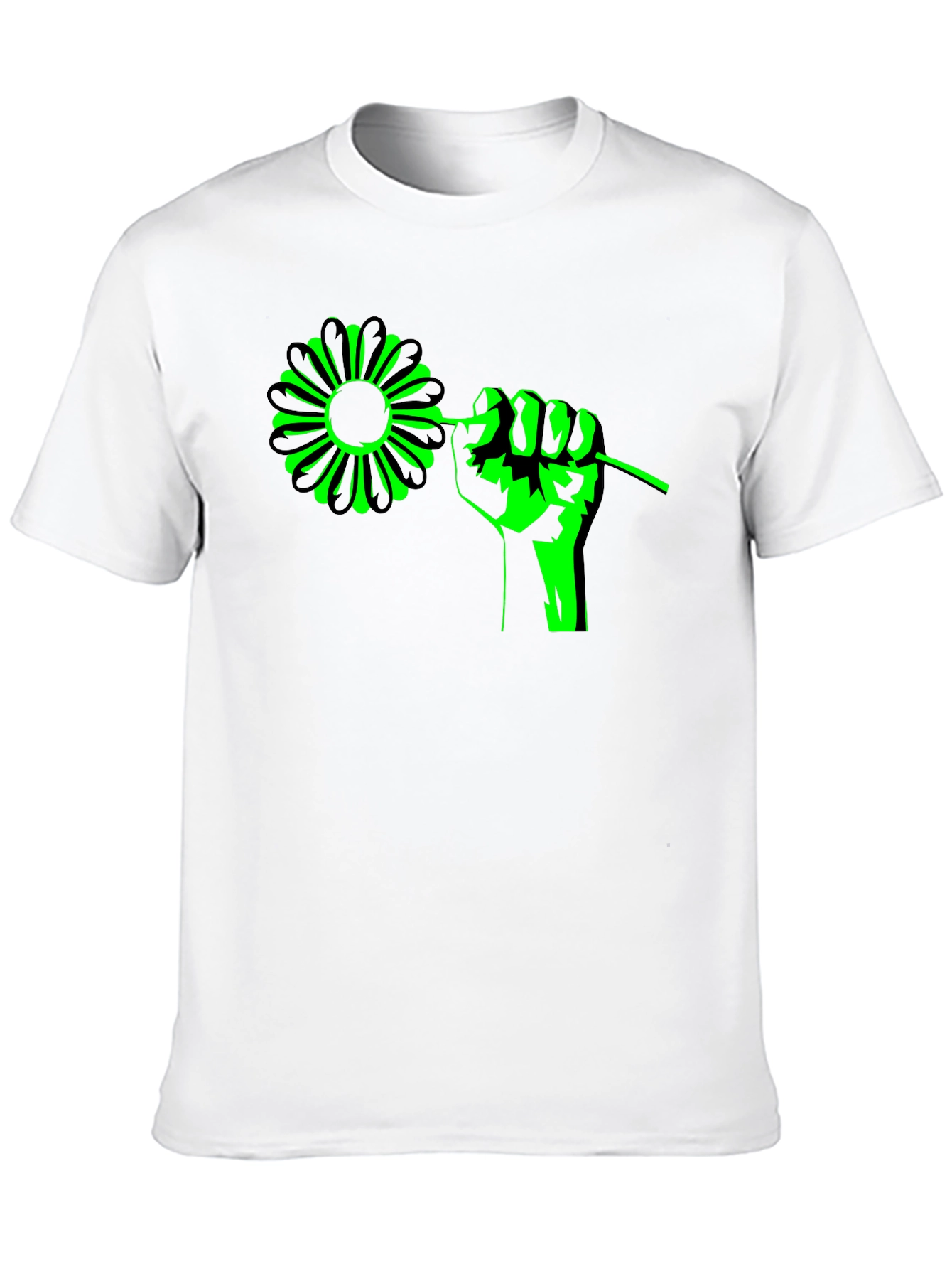 Flower Power Graphic Tee - Black Cotton T-Shirt