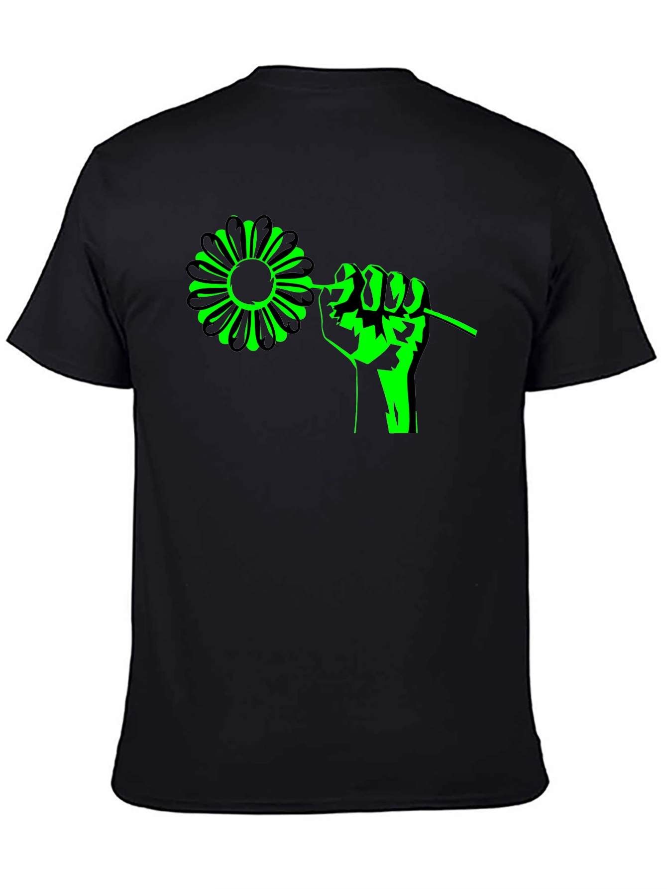 Flower Power Graphic Tee - Black Cotton T-Shirt