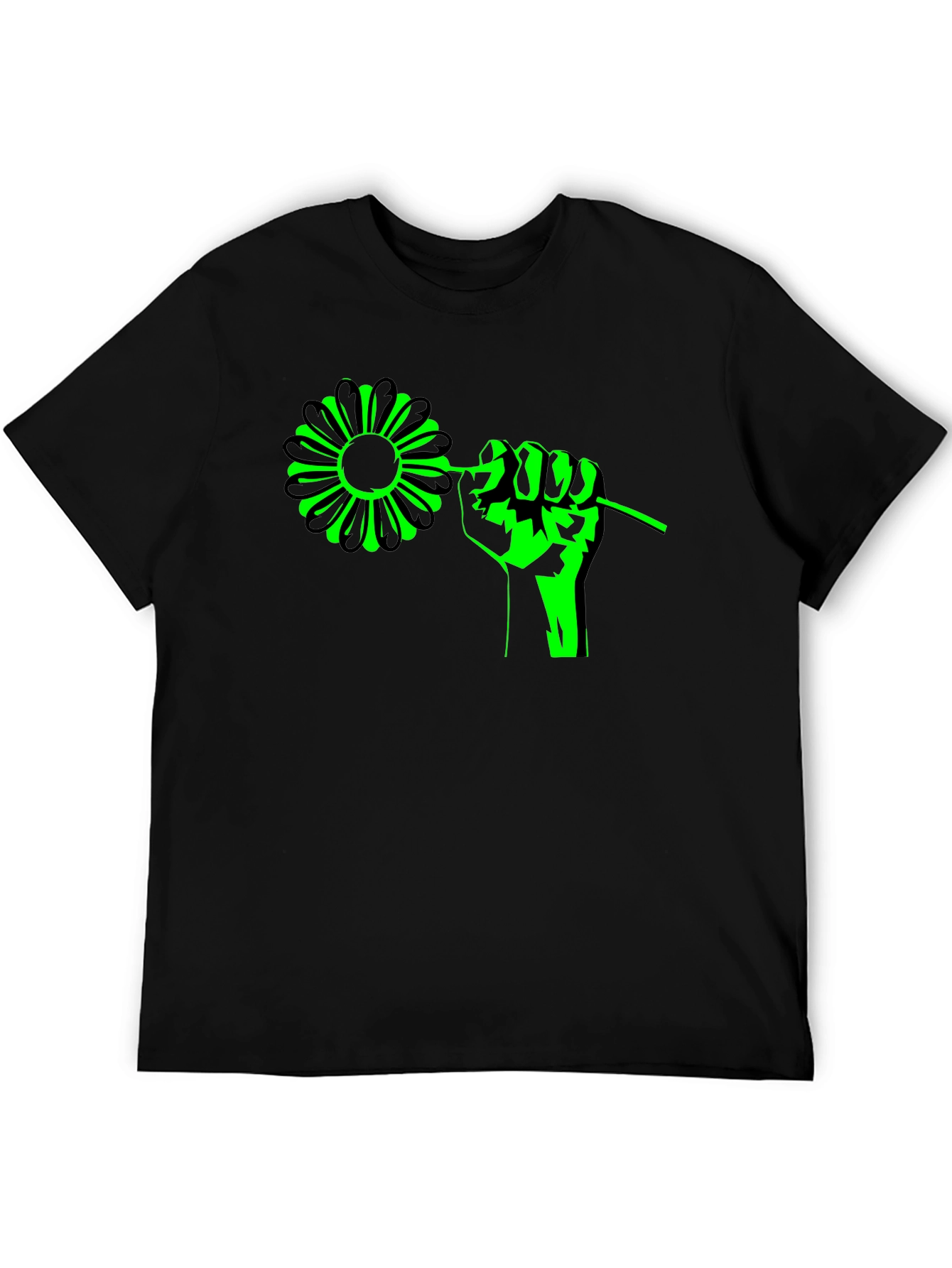 Flower Power Graphic Tee - Black Cotton T-Shirt