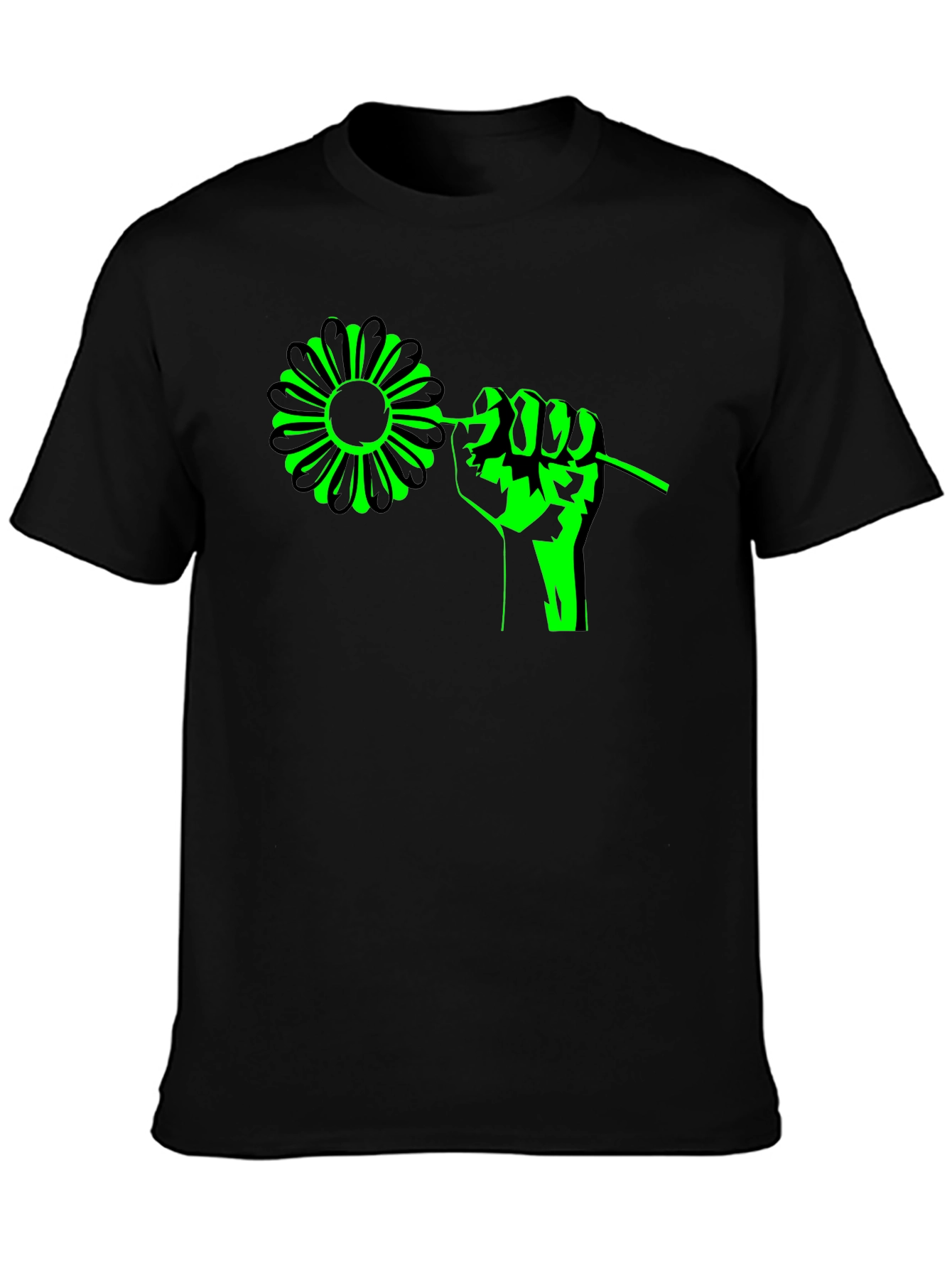 Flower Power Graphic Tee - Black Cotton T-Shirt