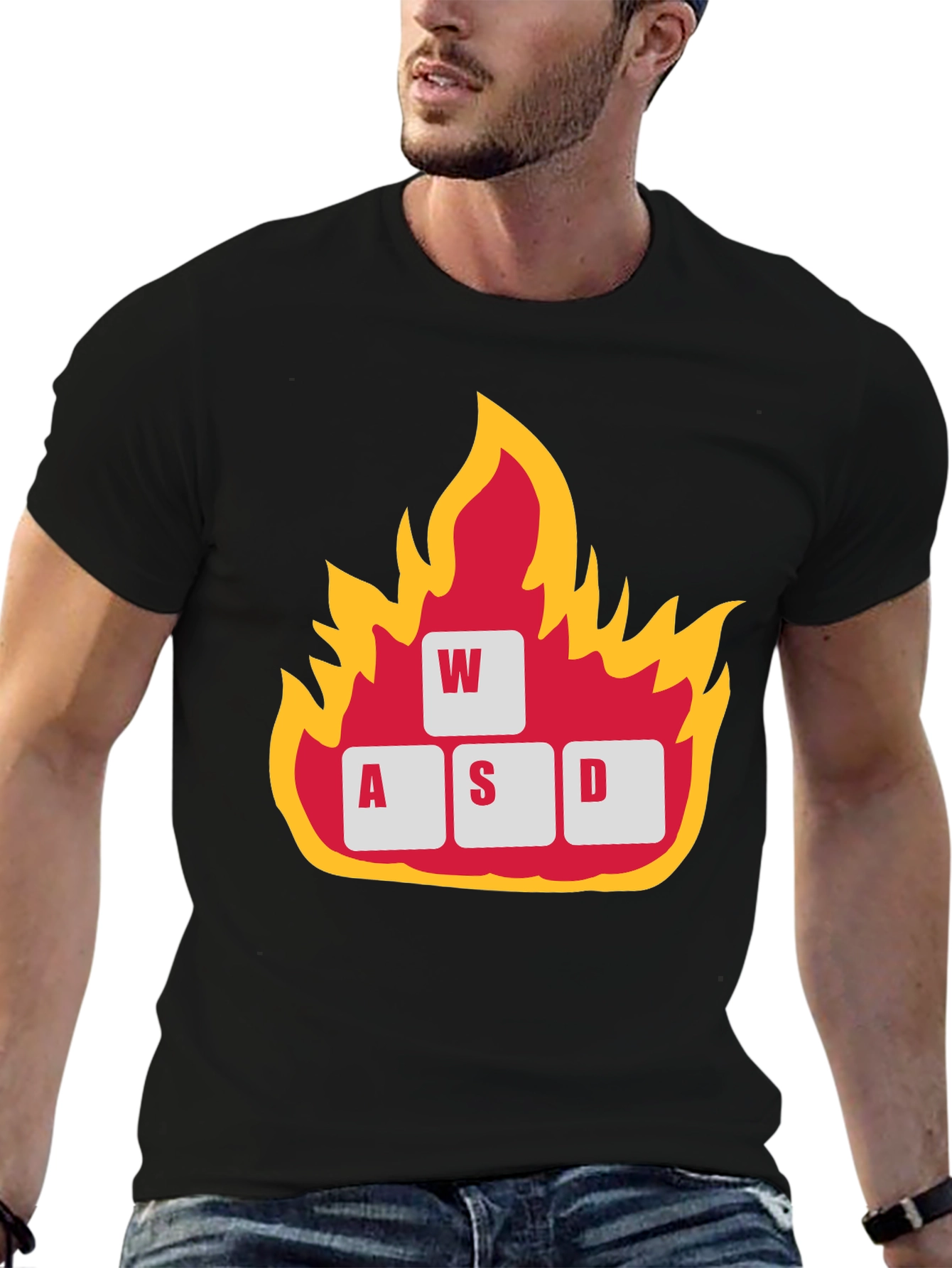 Gaming WASD Keys Flame Graphic T-Shirt