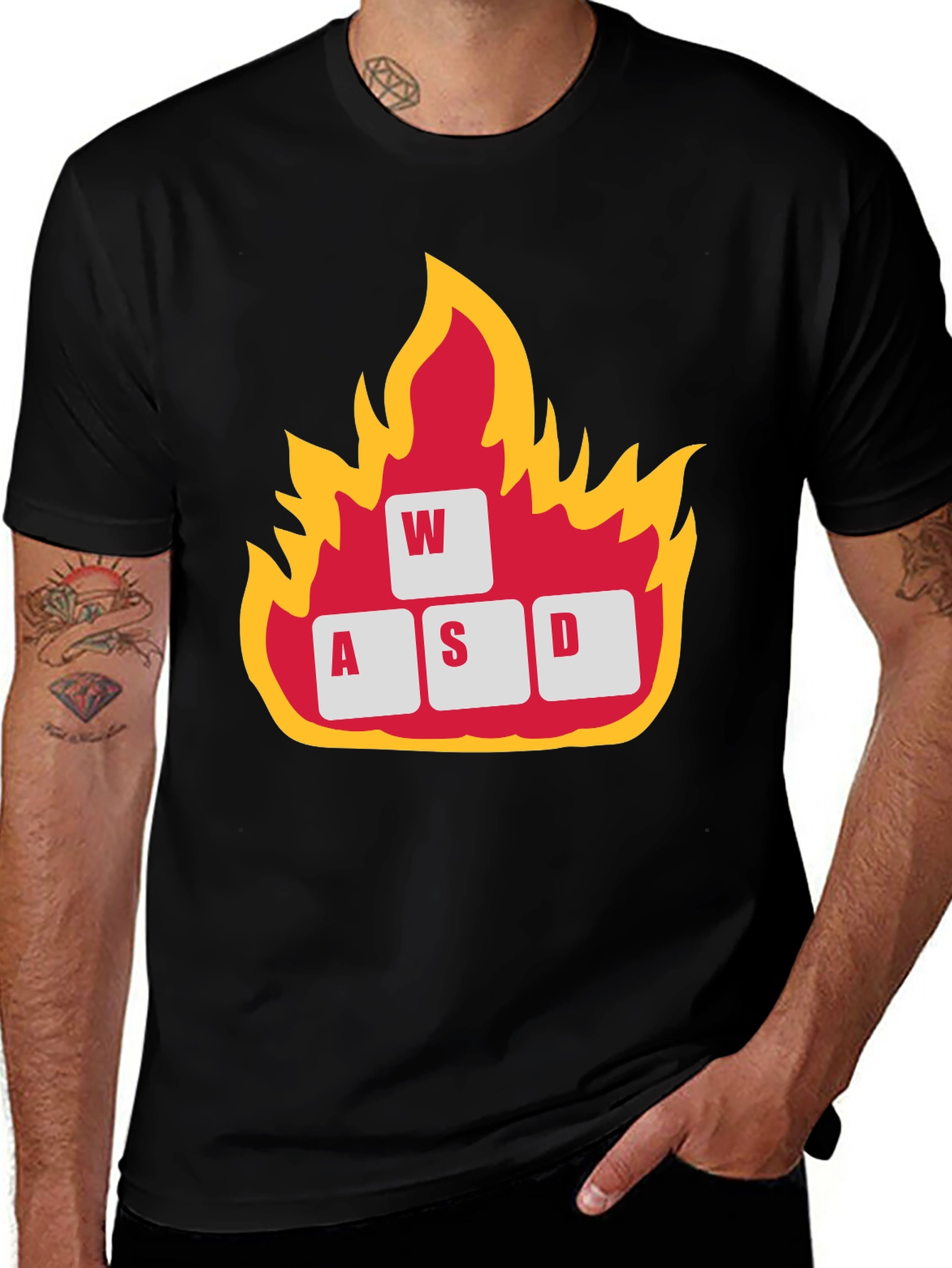 Gaming WASD Keys Flame Graphic T-Shirt