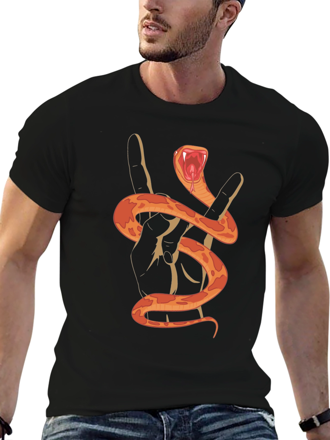 Rock On Snake Graphic Tee - Black