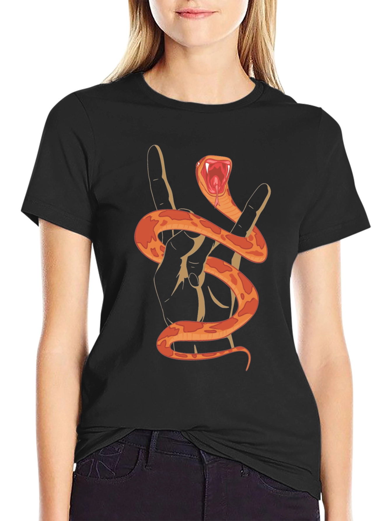 Rock On Snake Graphic Tee - Black