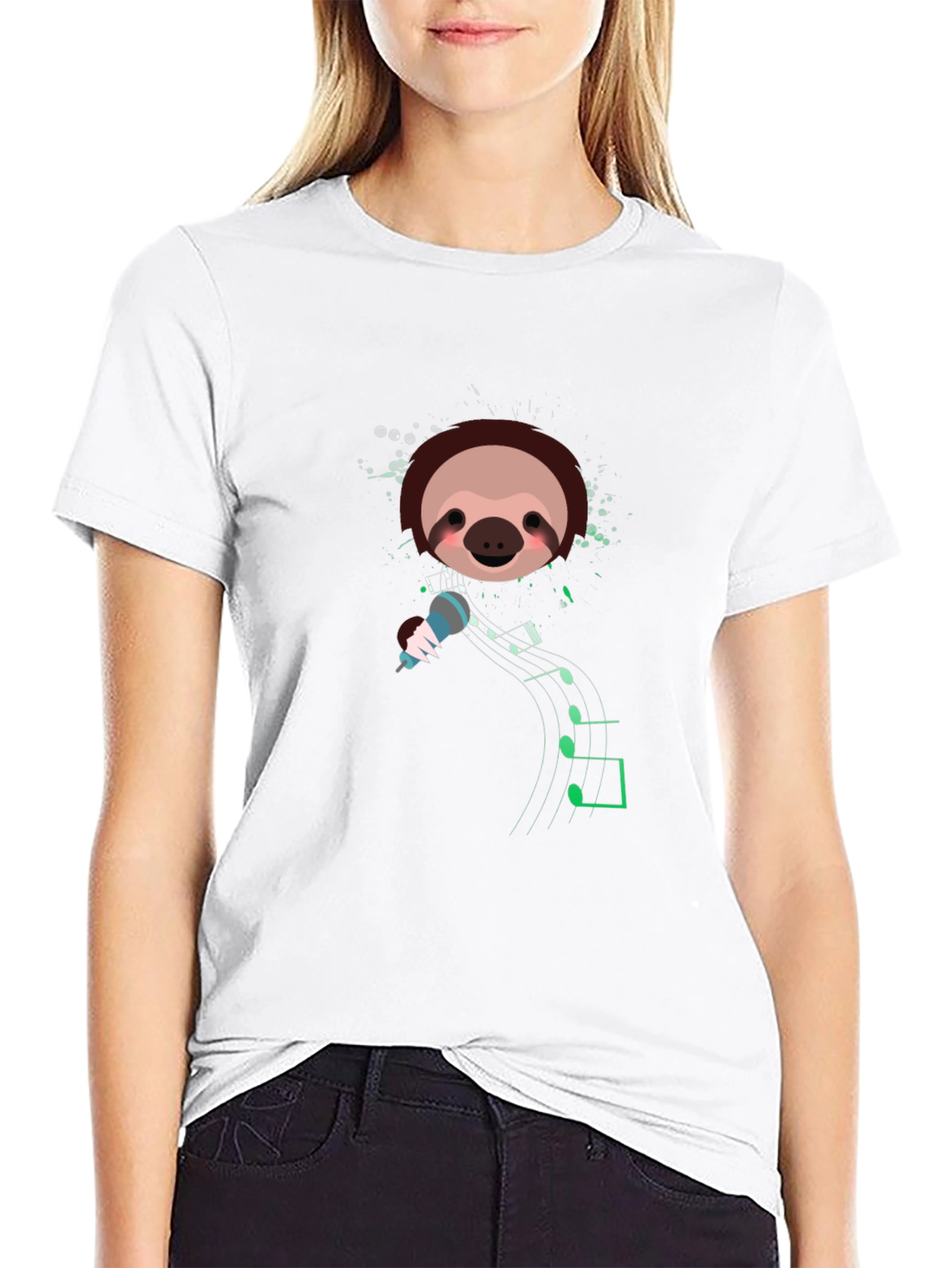 Singing Sloth Graphic T-Shirt - Black