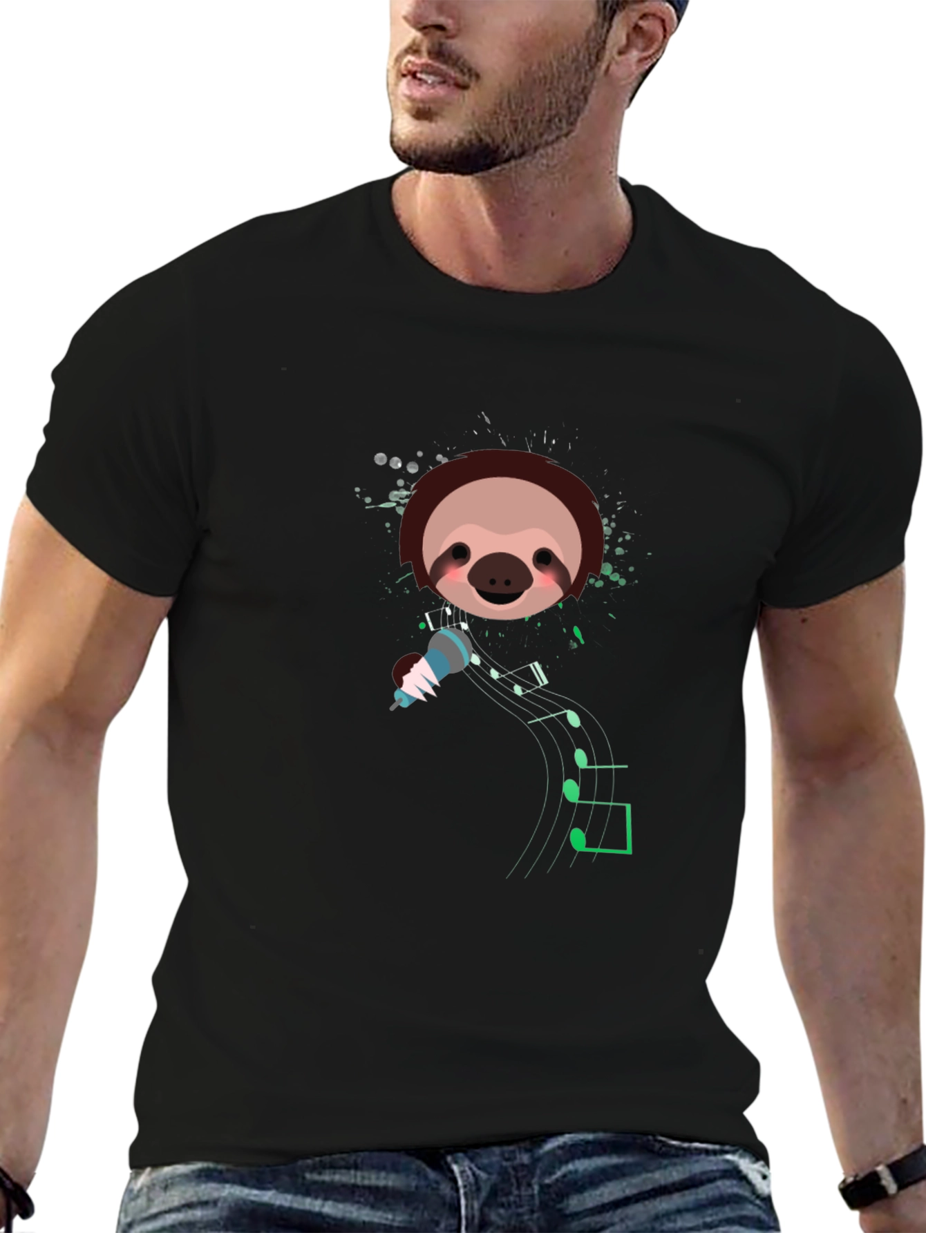 Singing Sloth Graphic T-Shirt - Black