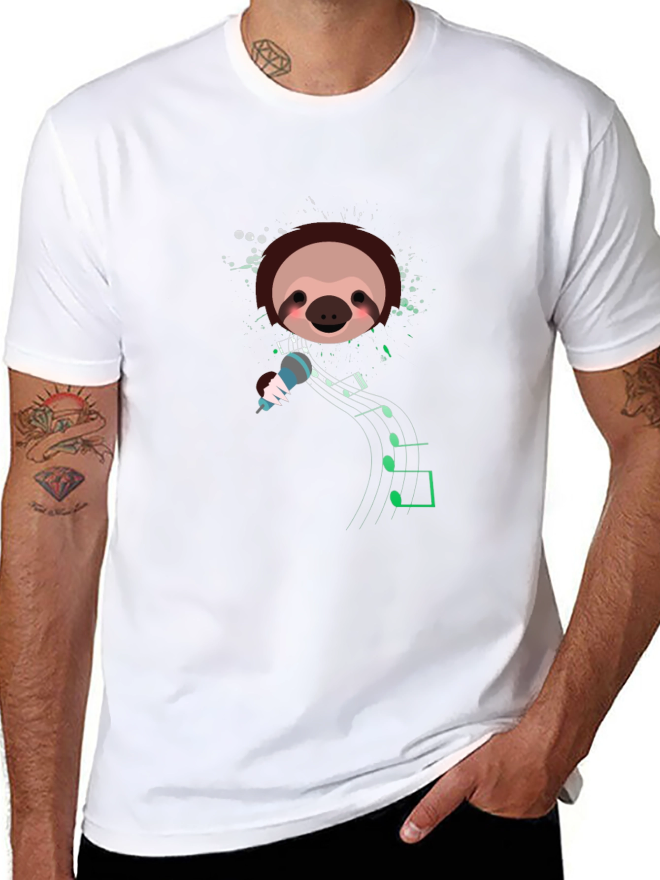 Singing Sloth Graphic T-Shirt - Black