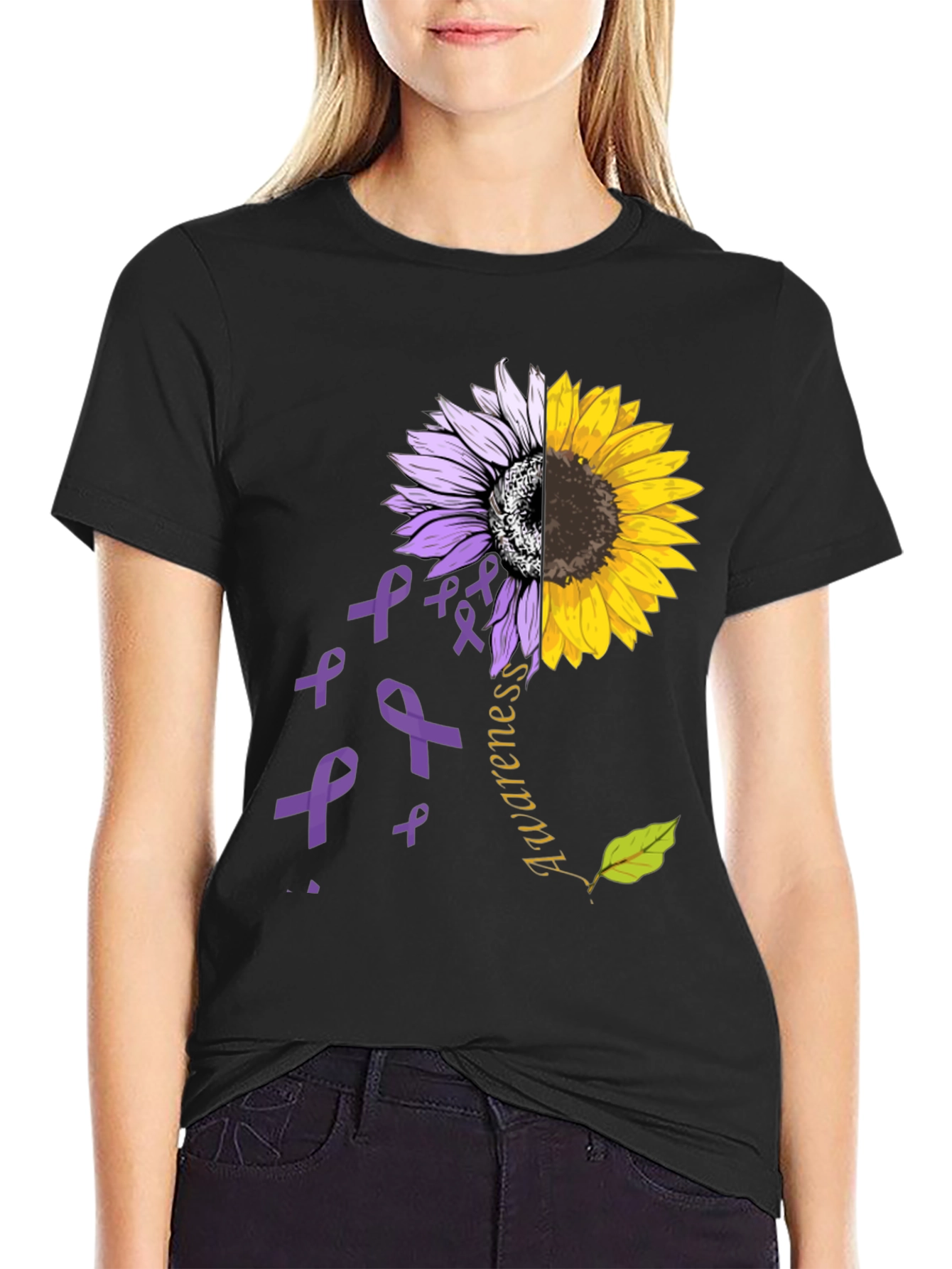 Awareness Sunflower Ribbon Graphic Tee