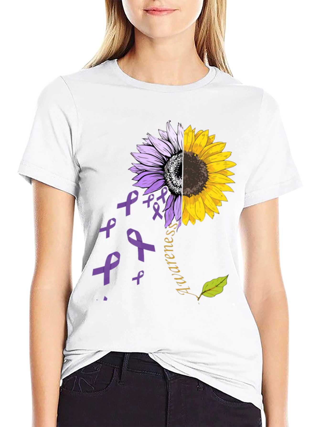 Awareness Sunflower Ribbon Graphic Tee