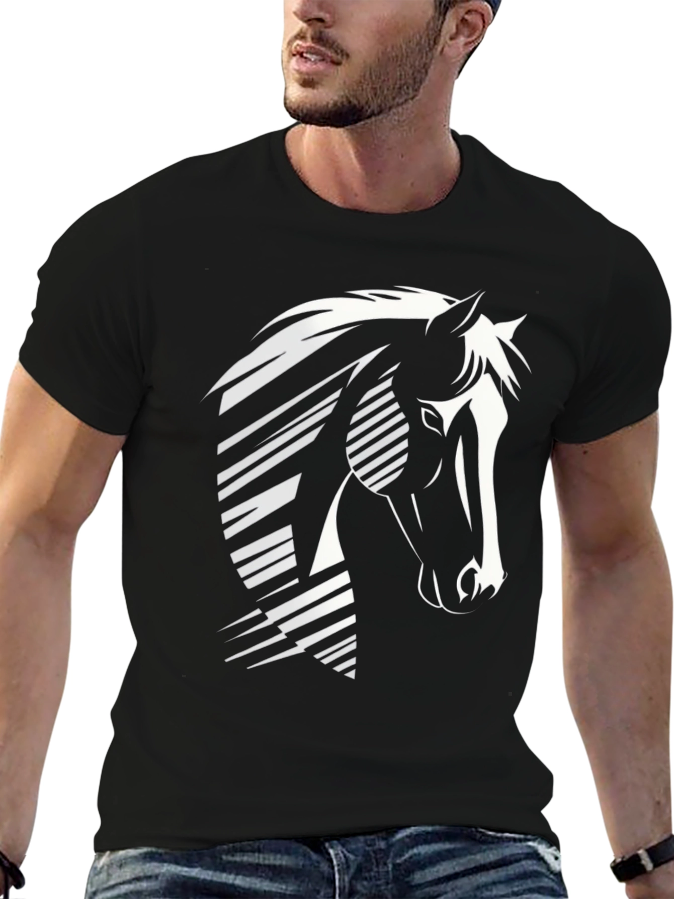 Geometric Horse Graphic T-Shirt - Black