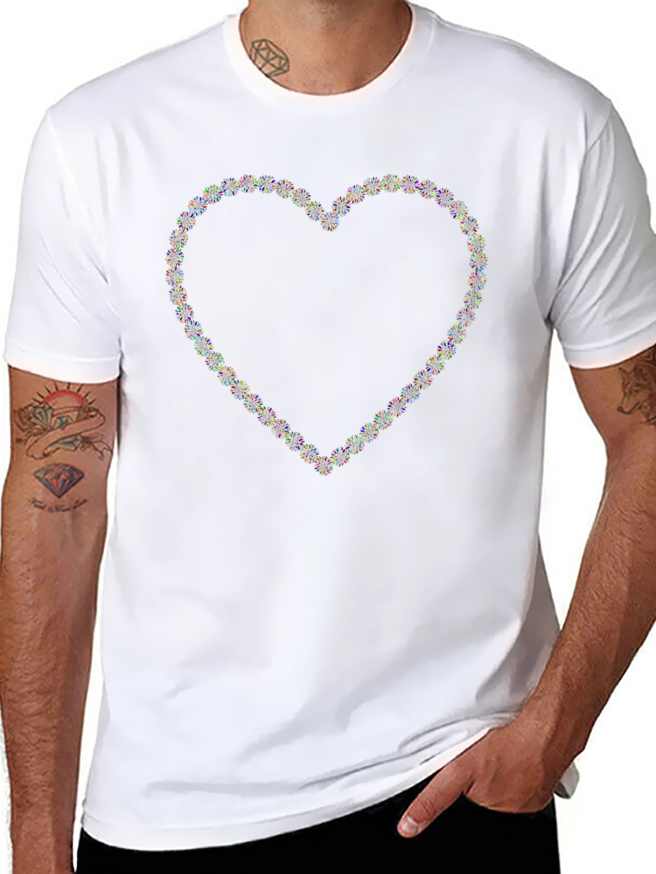 Heart Fireworks Graphic Tee - Black Crew Neck