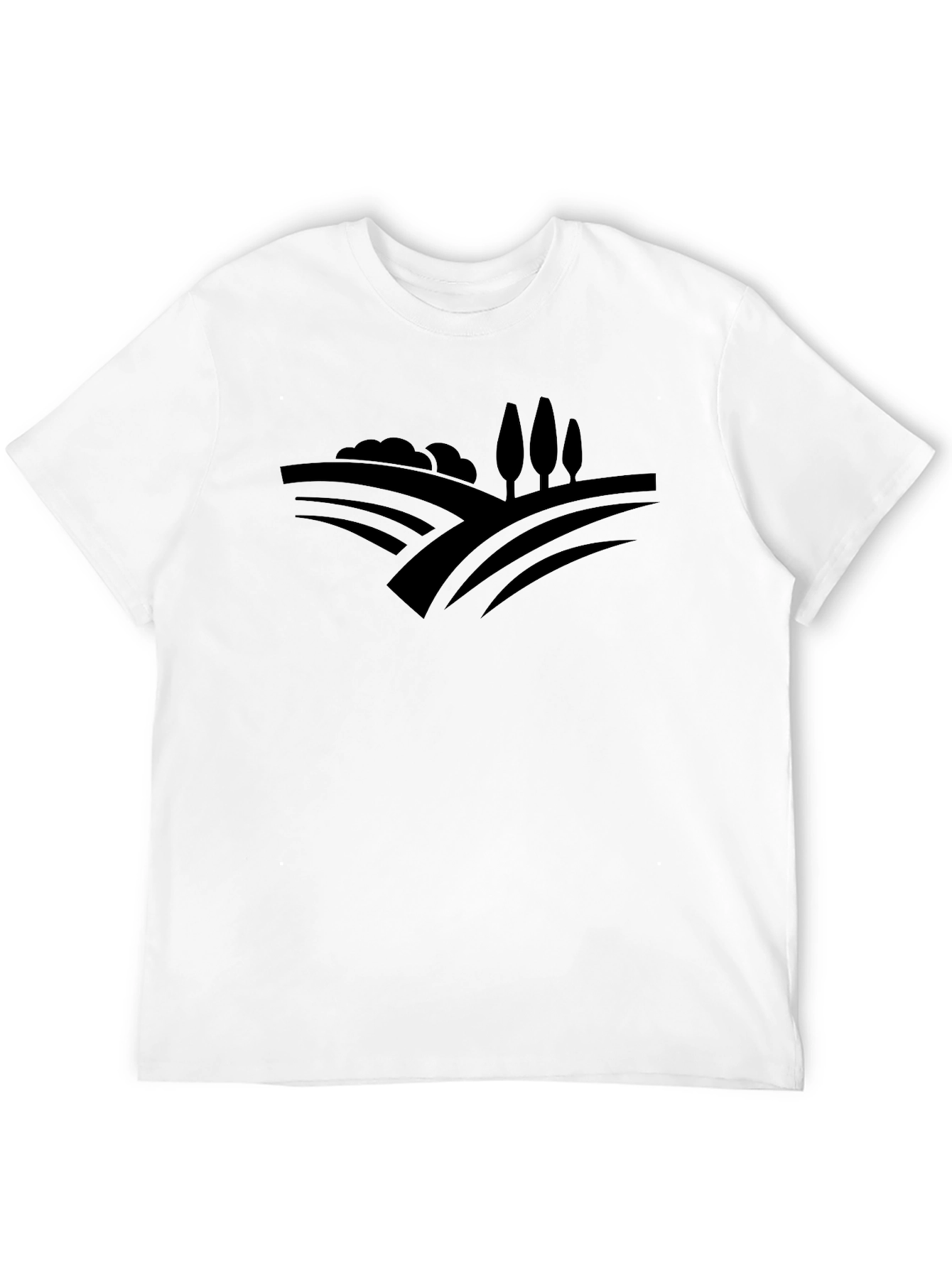 Stylish Black Tee with Countryside Graphic Design