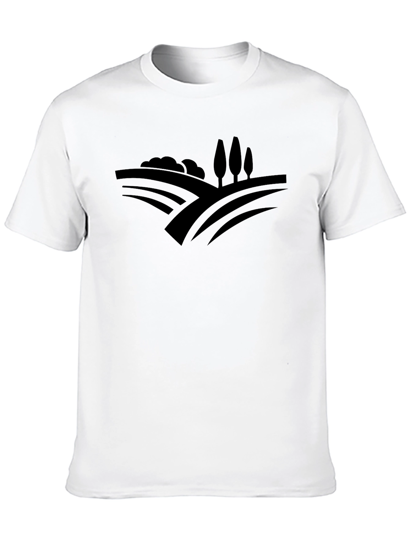 Stylish Black Tee with Countryside Graphic Design
