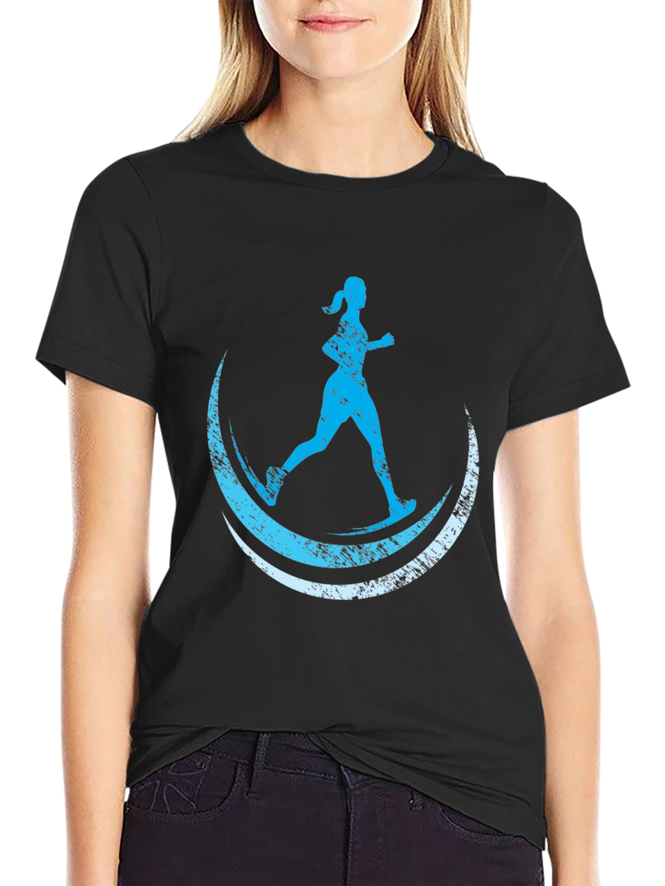 Runner Moon Graphic Tee - Black Casual T-Shirt