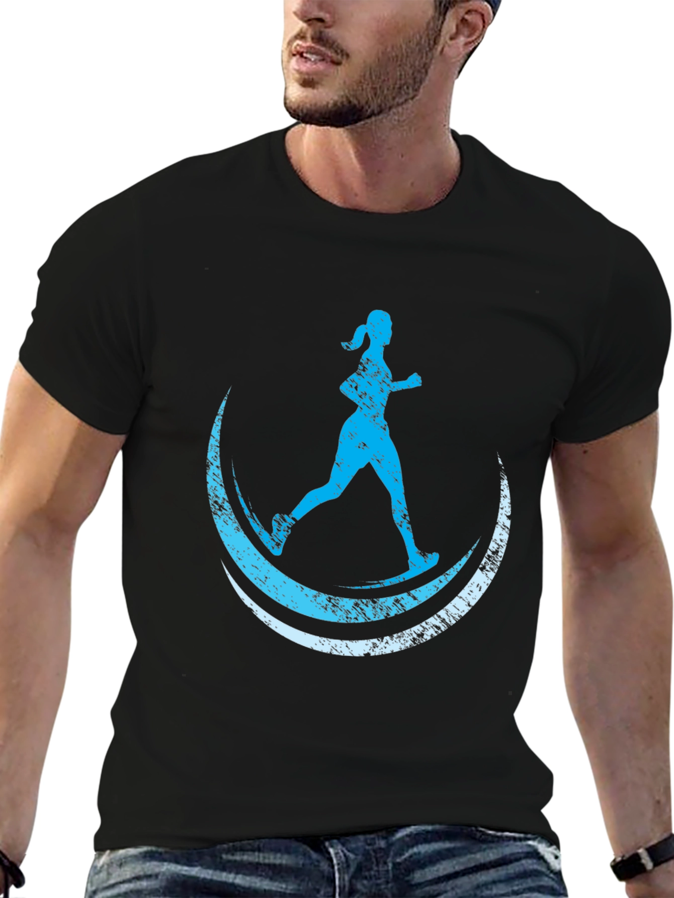 Runner Moon Graphic Tee - Black Casual T-Shirt
