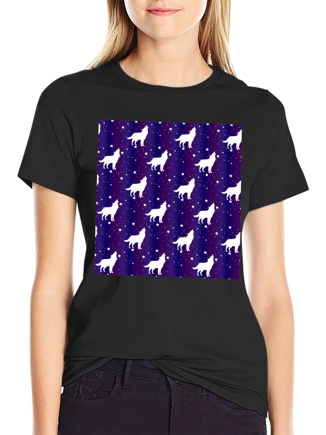 Wolf Starry Night Graphic Tee