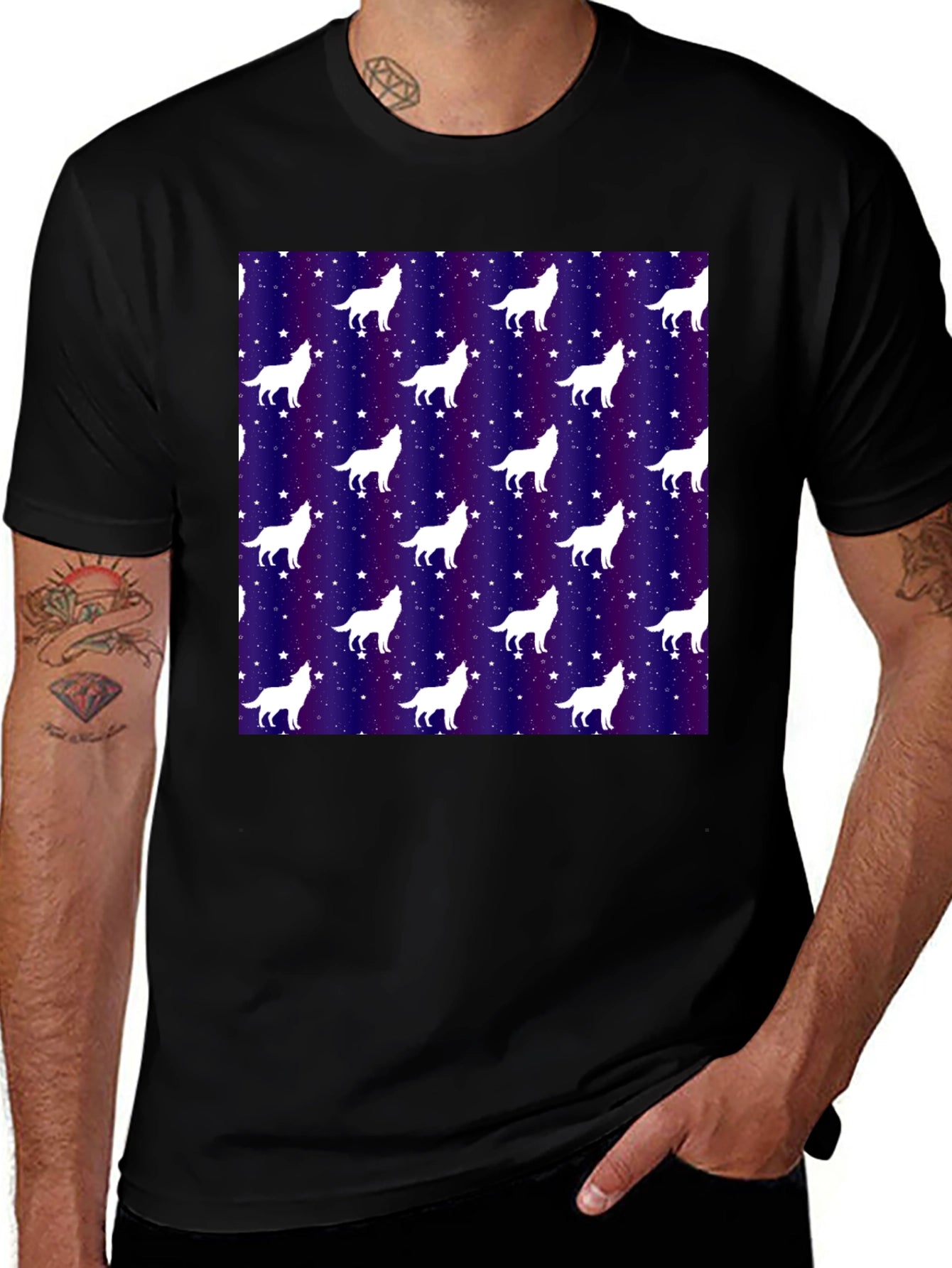 Wolf Starry Night Graphic Tee