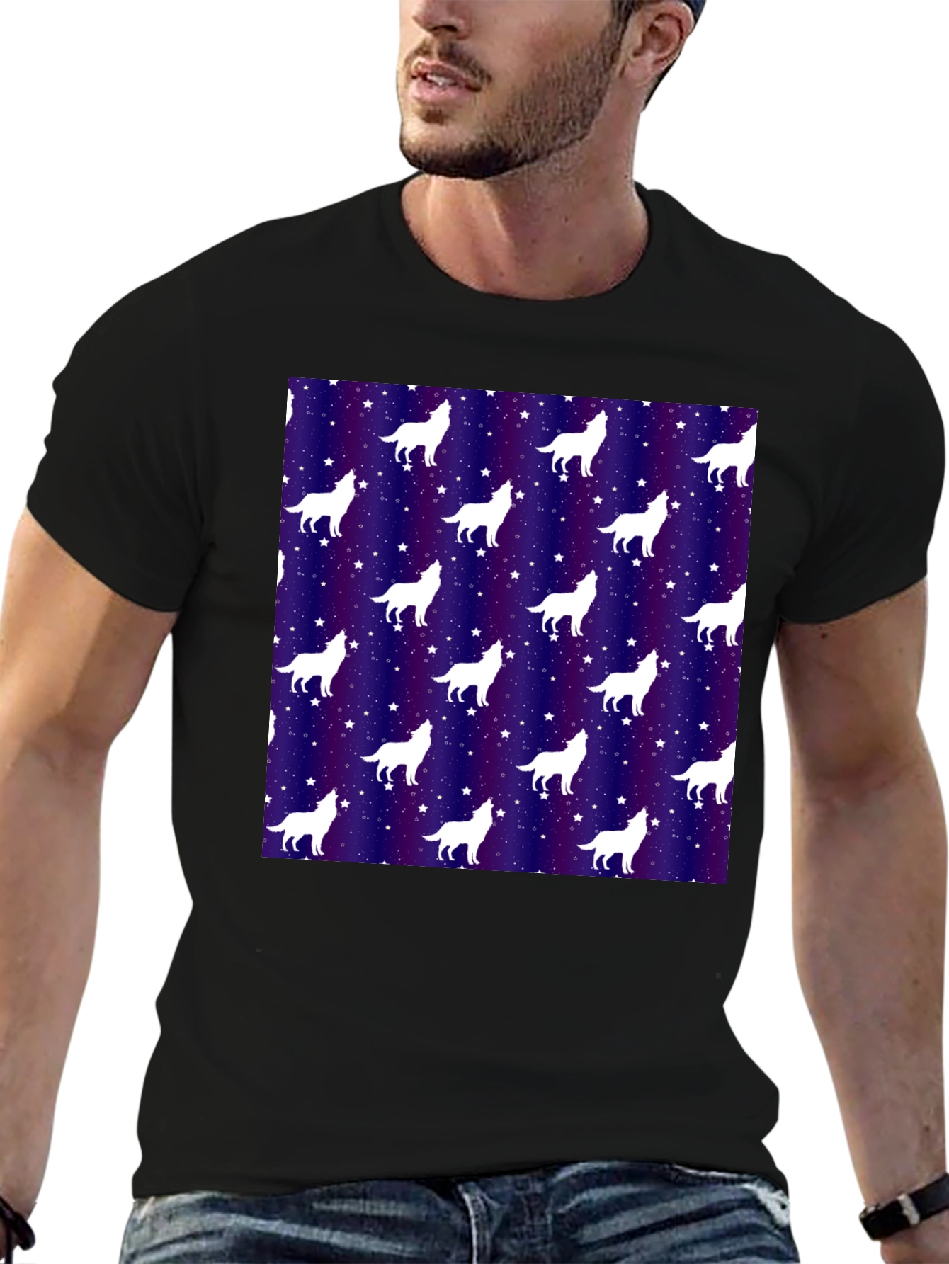 Wolf Starry Night Graphic Tee