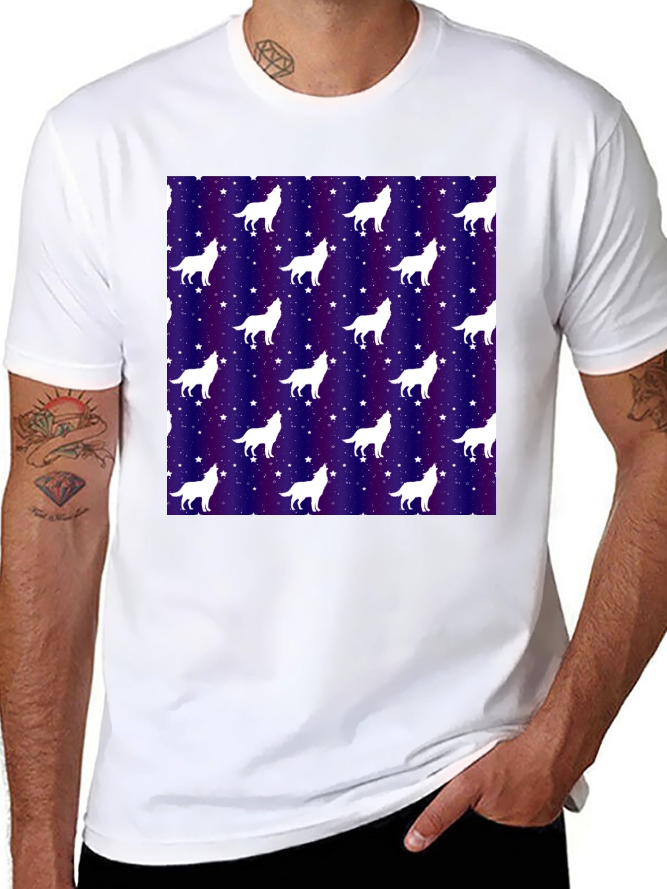 Wolf Starry Night Graphic Tee