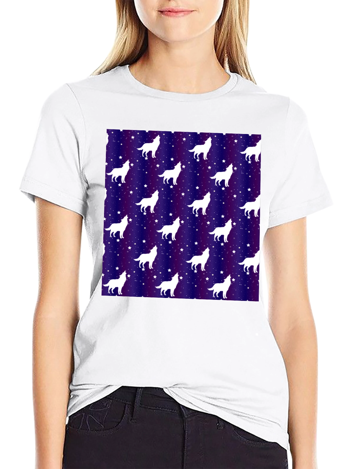 Wolf Starry Night Graphic Tee