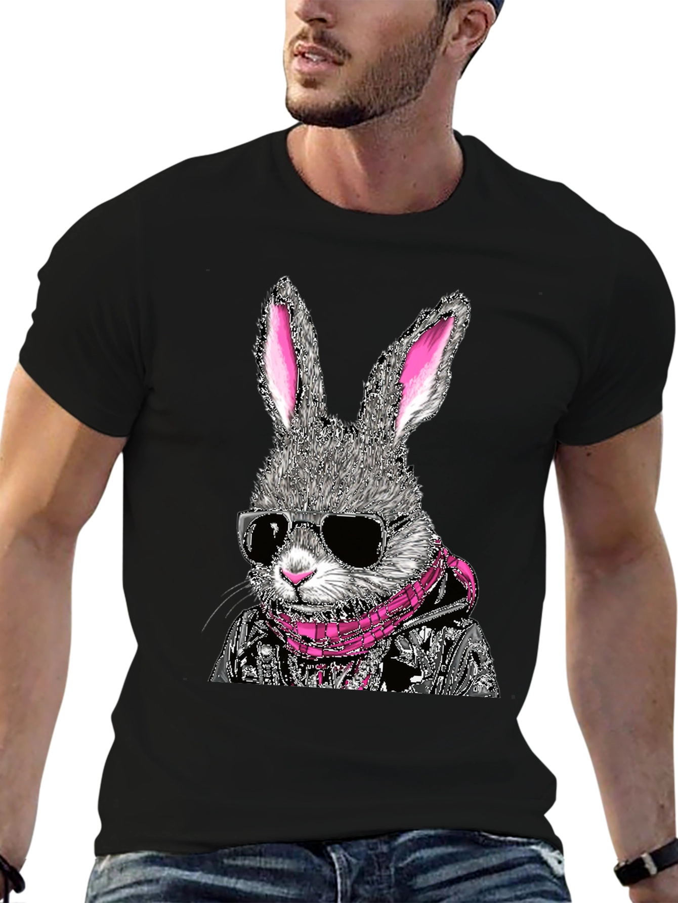 Cool Rabbit Graphic Tee - Black Cotton T-Shirt
