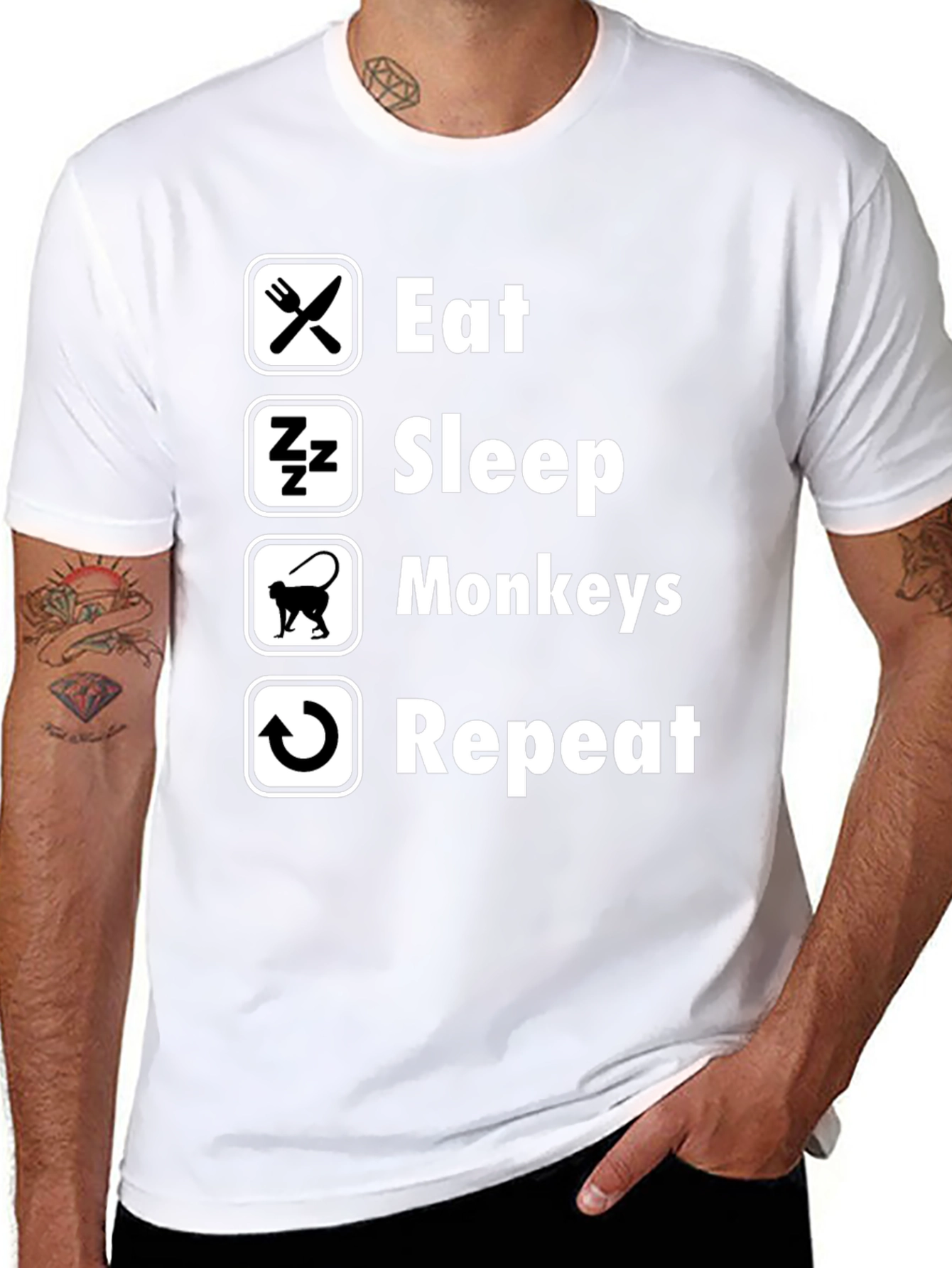 Eat Sleep Monkeys Repeat Black T-Shirt