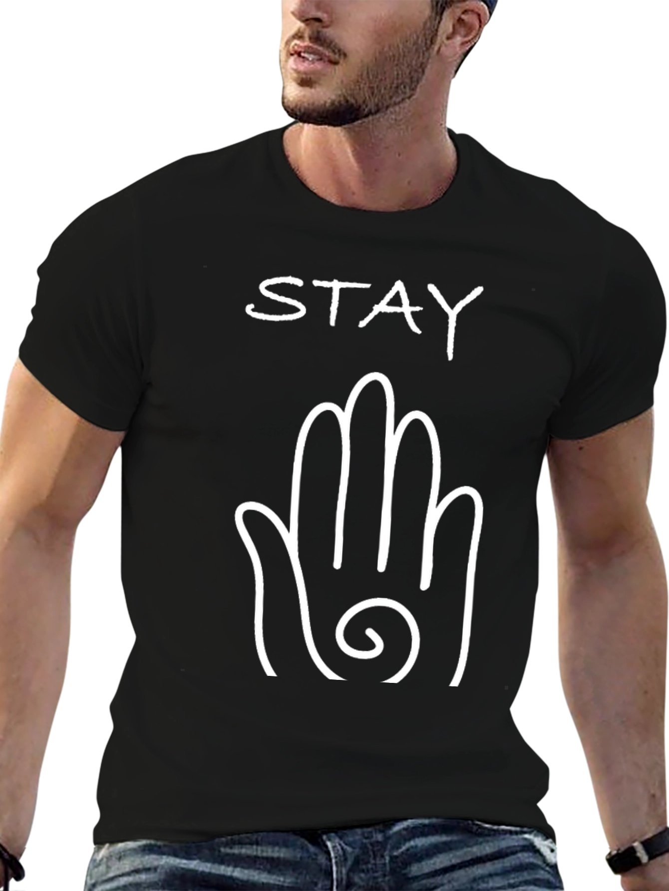Stay Hand Graphic Tee - Black Cotton T-Shirt